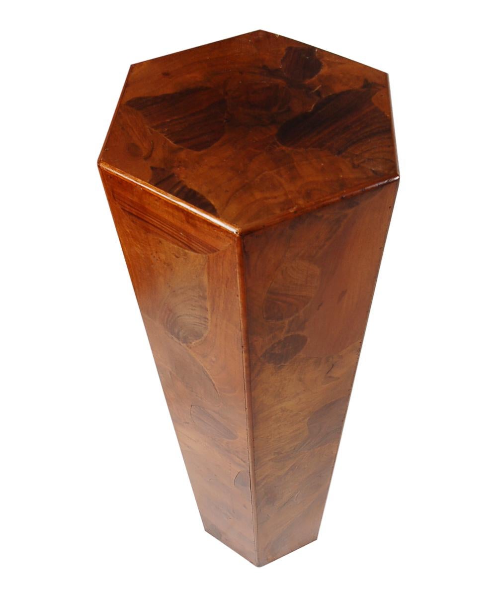 Midcentury Italian Modern Hexagonal Burl Pedestal or Side Table In Good Condition In Philadelphia, PA