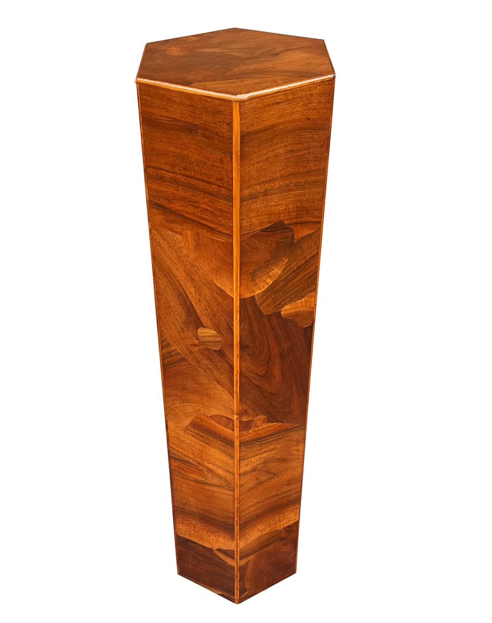 Mid-Century Modern Midcentury Italian Modern Hexagonal Walnut Burl Pedestal or Side Table For Sale
