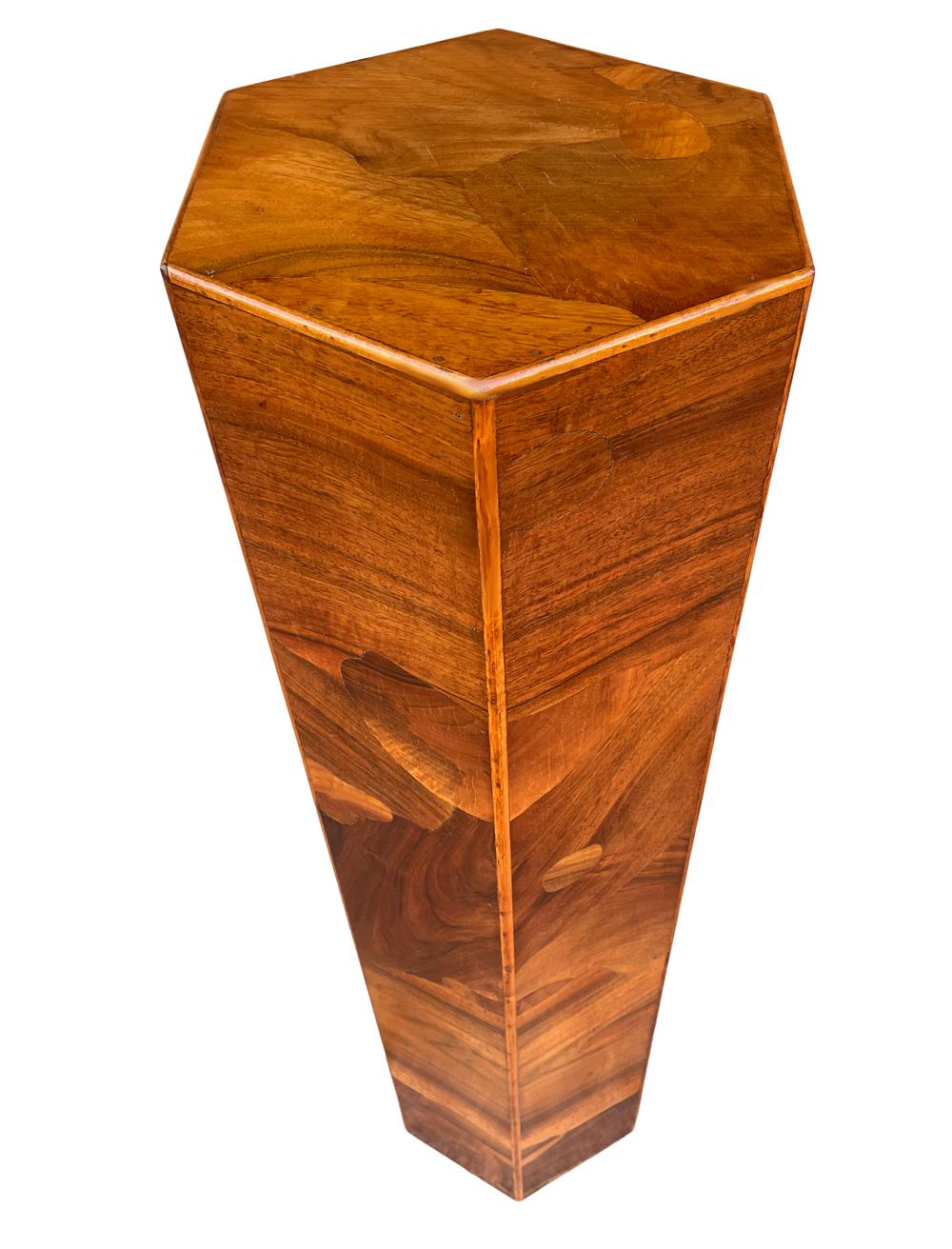 Midcentury Italian Modern Hexagonal Walnut Burl Pedestal or Side Table In Good Condition For Sale In Philadelphia, PA