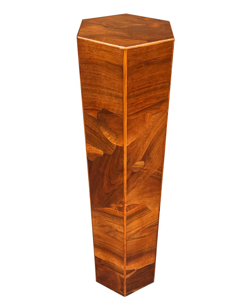 Mid-20th Century Midcentury Italian Modern Hexagonal Walnut Burl Pedestal or Side Table For Sale
