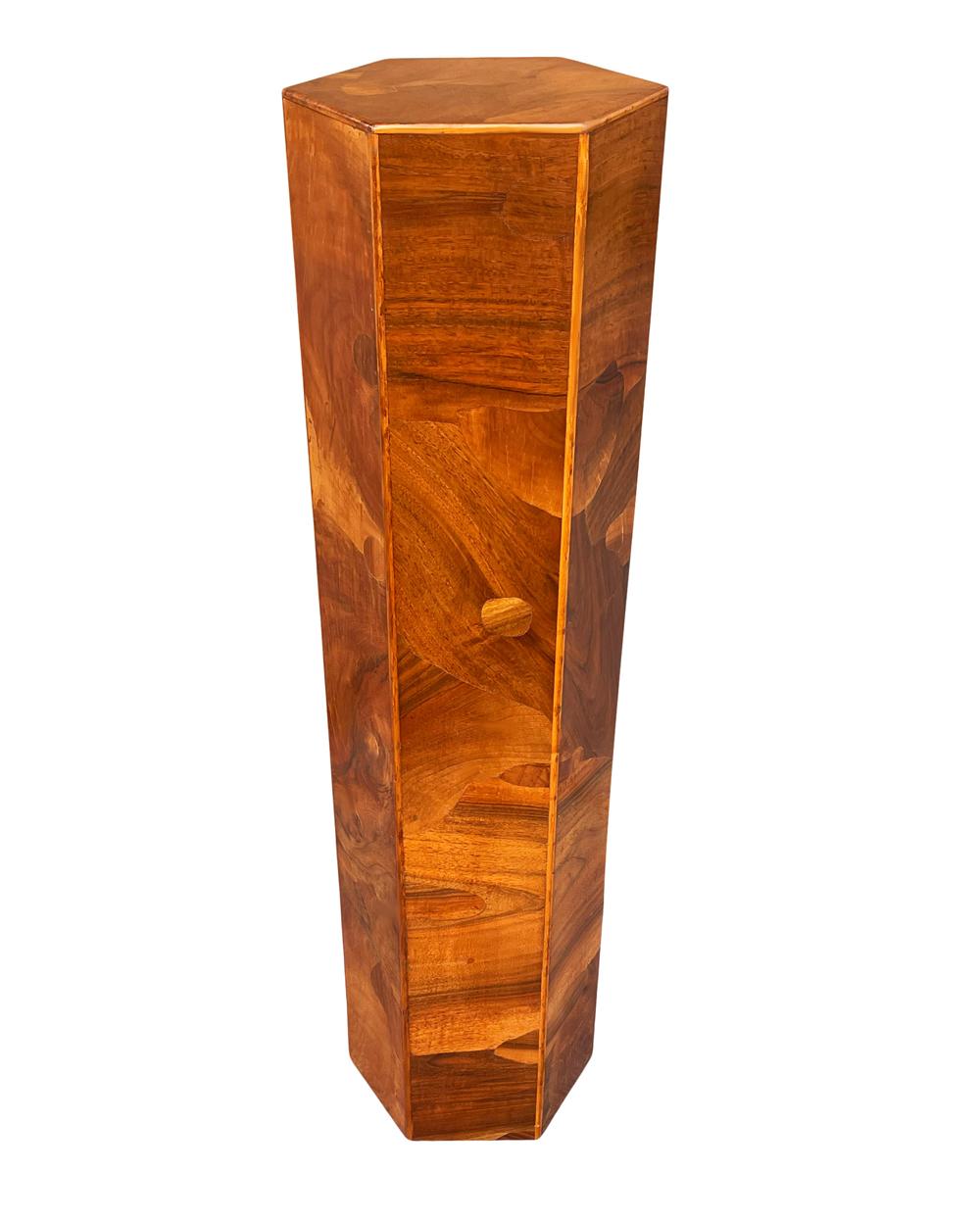 Wood Midcentury Italian Modern Hexagonal Walnut Burl Pedestal or Side Table For Sale