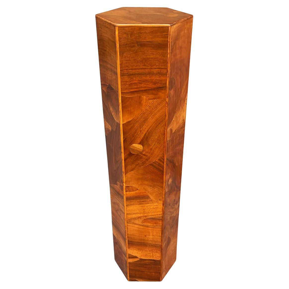 Midcentury Italian Modern Hexagonal Walnut Burl Pedestal or Side Table