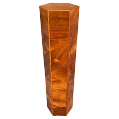 Midcentury Italian Modern Hexagonal Walnut Burl Pedestal or Side Table