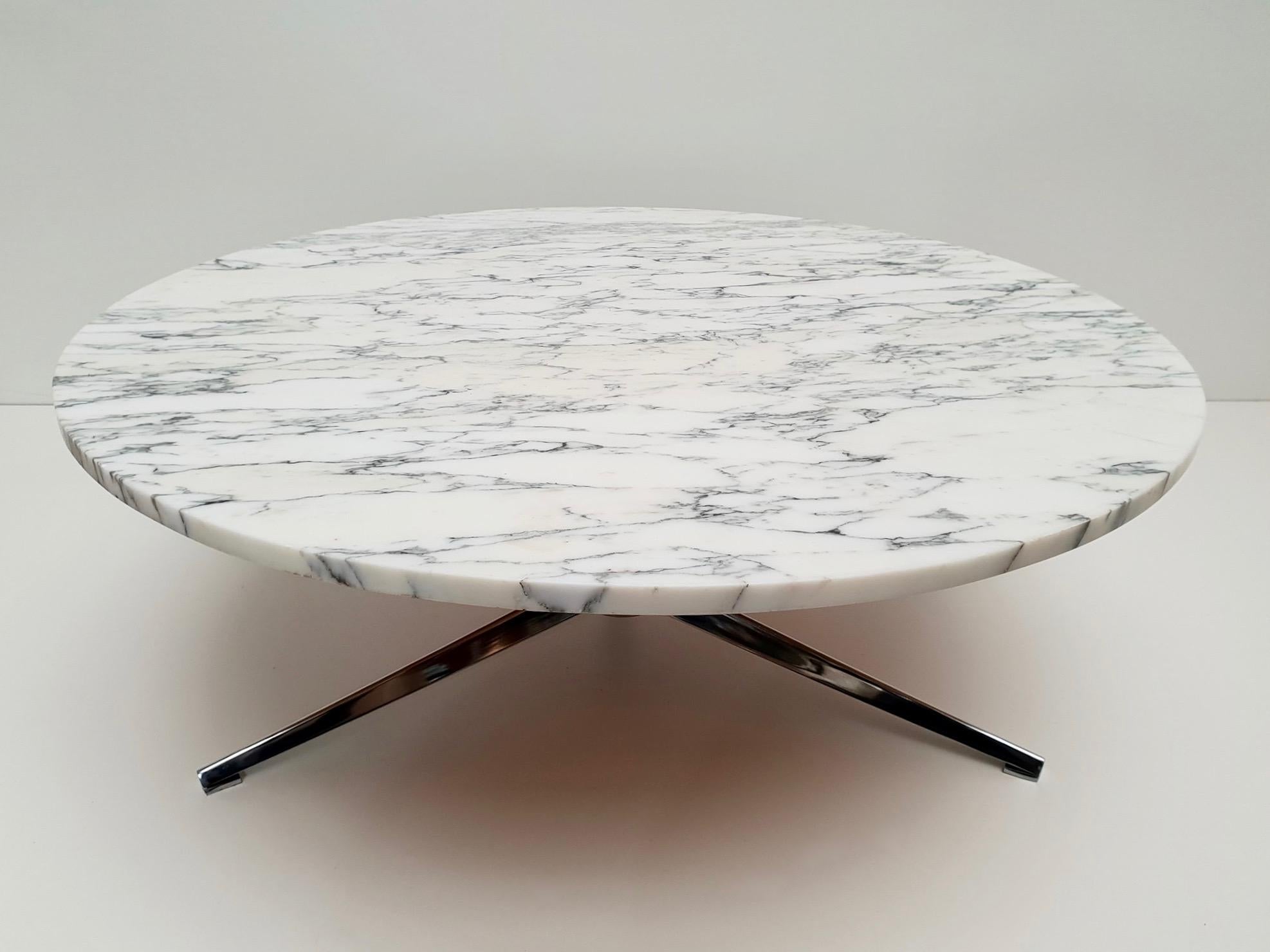 Mid-Century Modern Midcentury Italian Modern Polished Metal and Marble Round Circular Coffee Table