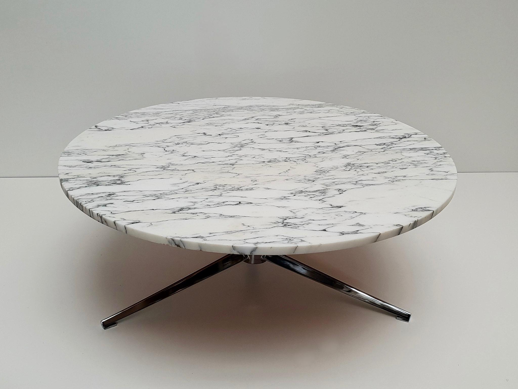 Midcentury Italian Modern Polished Metal and Marble Round Circular Coffee Table 1