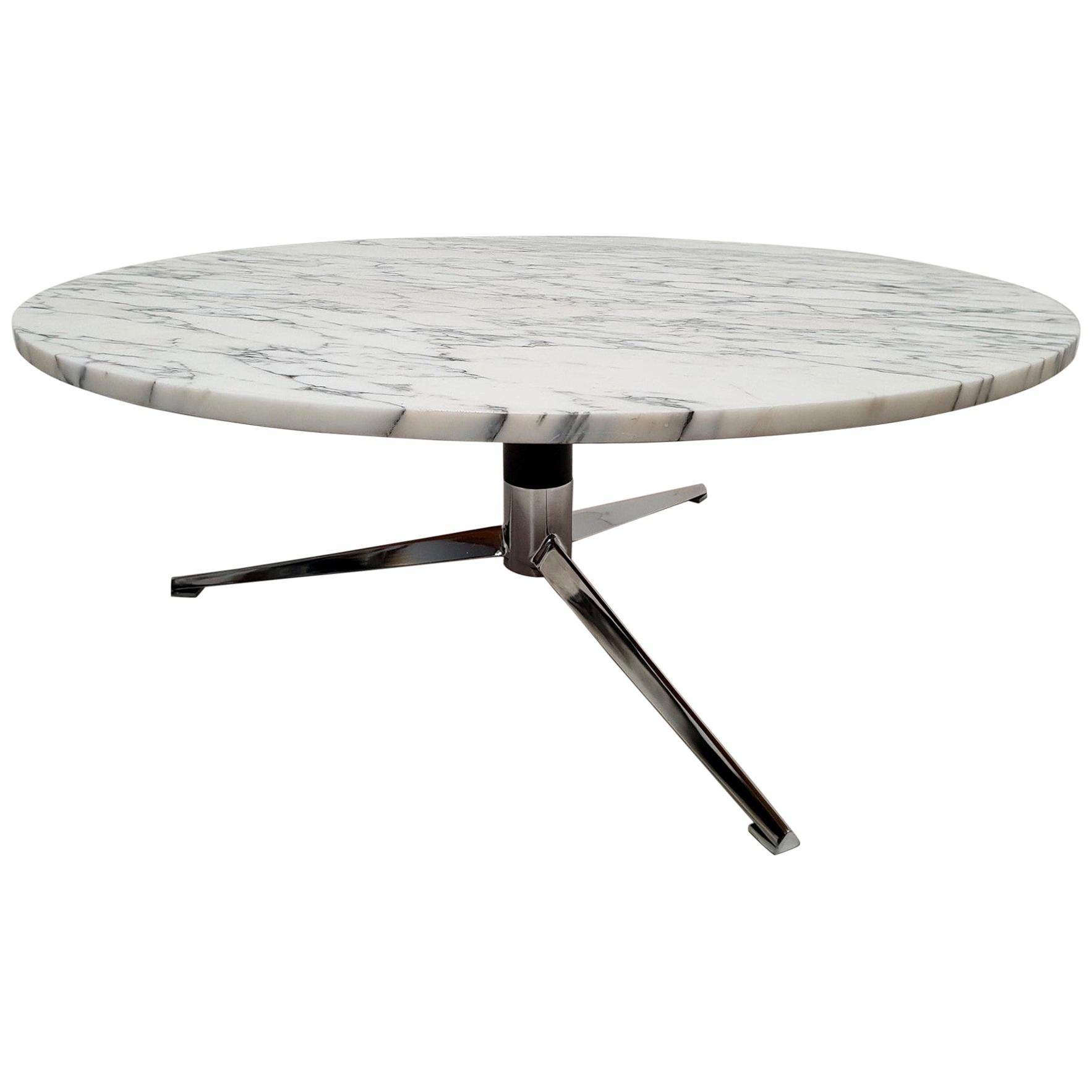 Midcentury Italian Modern Polished Metal and Marble Round Circular Coffee Table