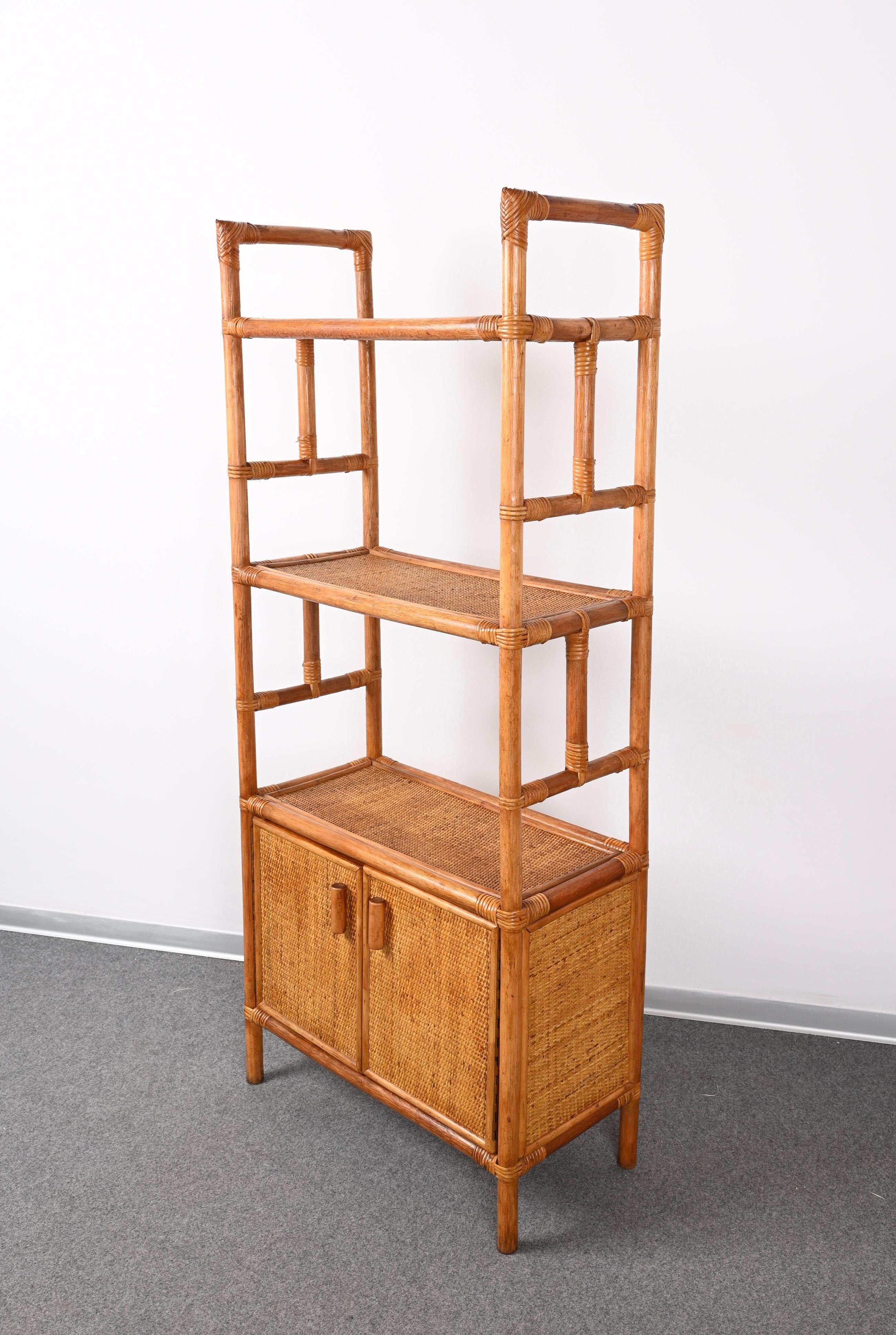 Midcentury Italian Modern Rattan and Bamboo Bookcase with Doors, 1970s 6