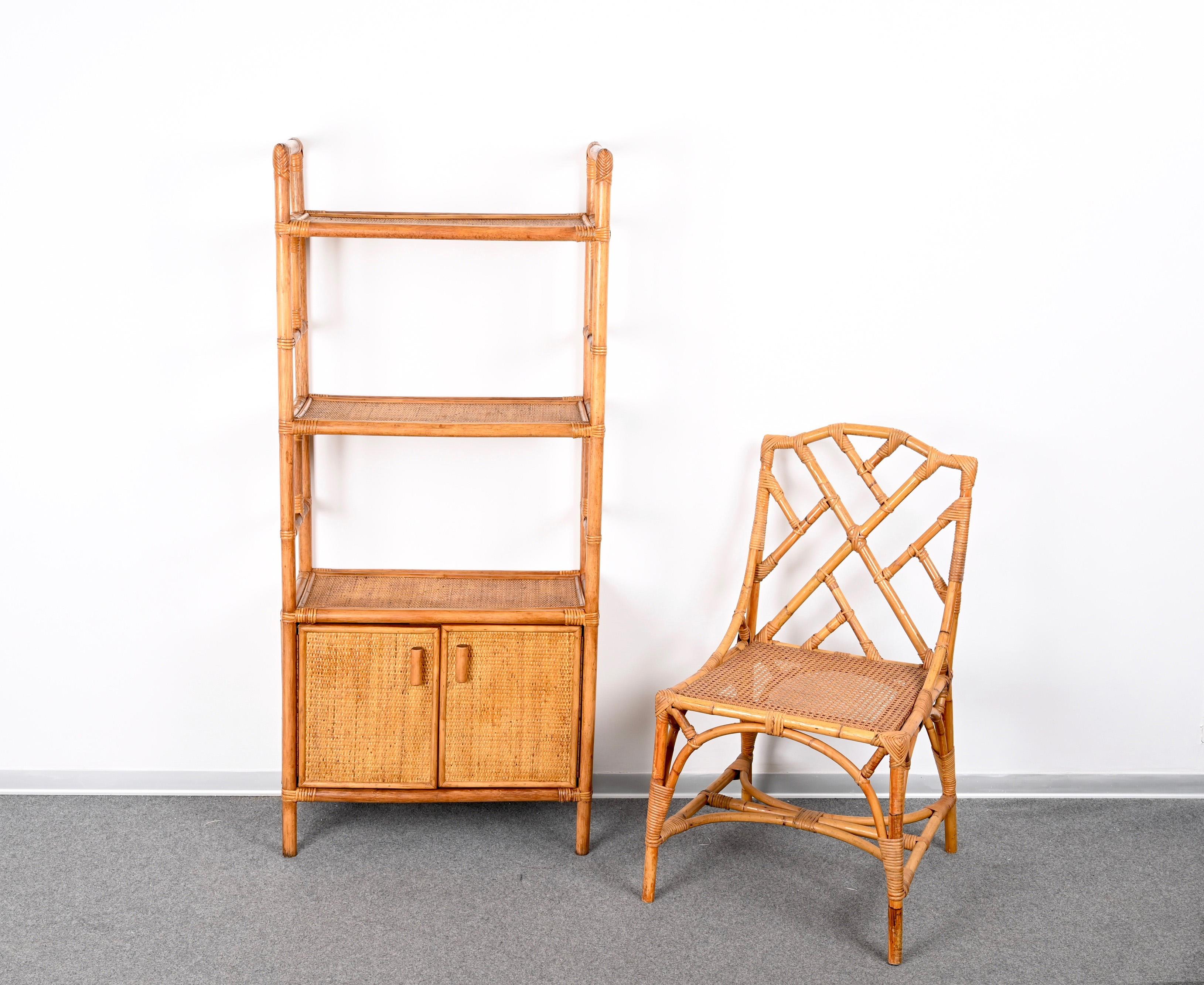 Midcentury Italian Modern Rattan and Bamboo Bookcase with Doors, 1970s 9