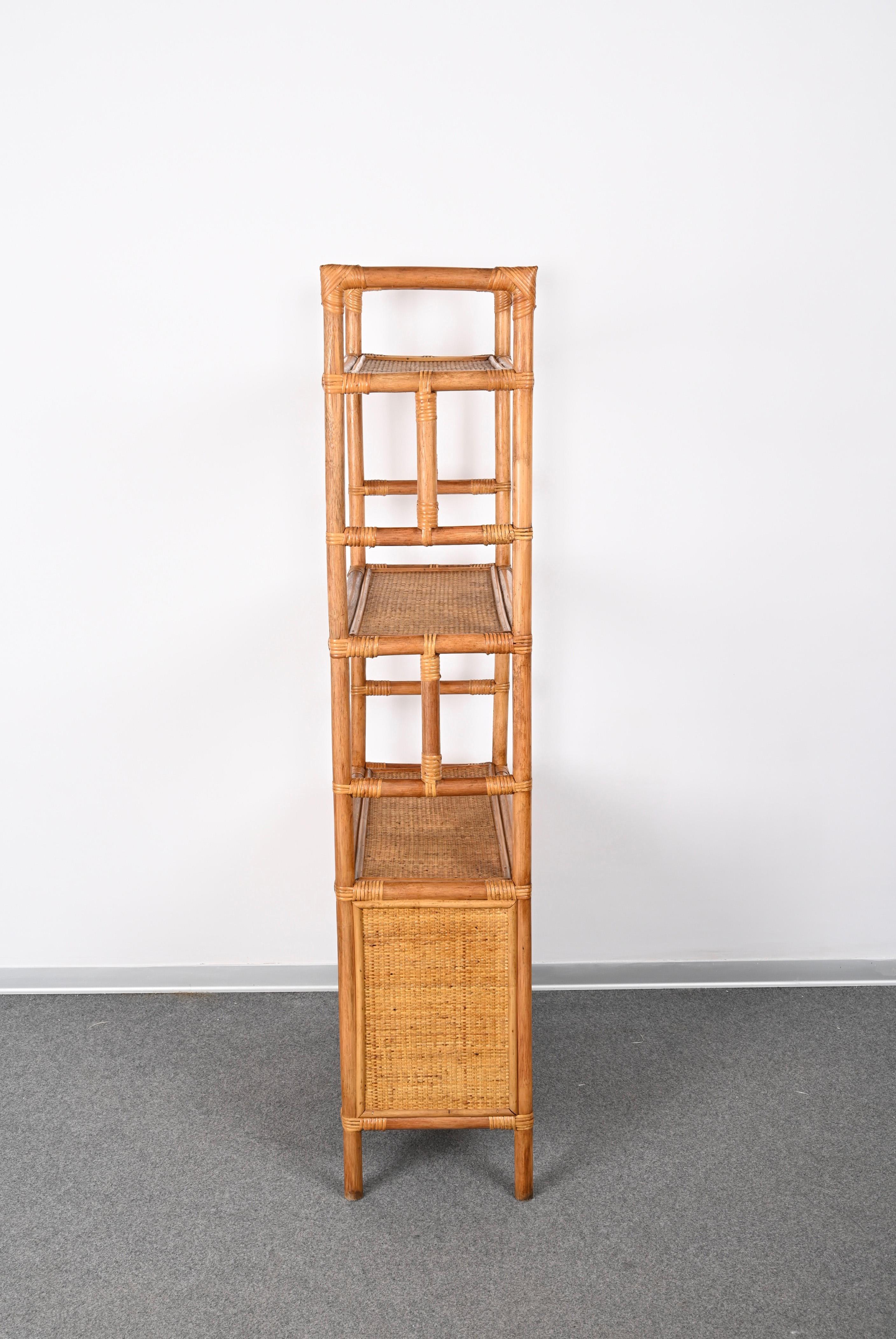 Midcentury Italian Modern Rattan and Bamboo Bookcase with Doors, 1970s 13