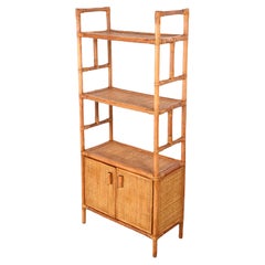 Midcentury Italian Modern Rattan and Bamboo Bookcase with Doors, 1970s