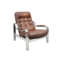 Midcentury Italian Modern Selig Chrome Reclining Recliner Lounge Chair