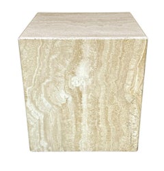 Midcentury Italian Modern Travertine Marble Cube Cocktail Table or Side Table