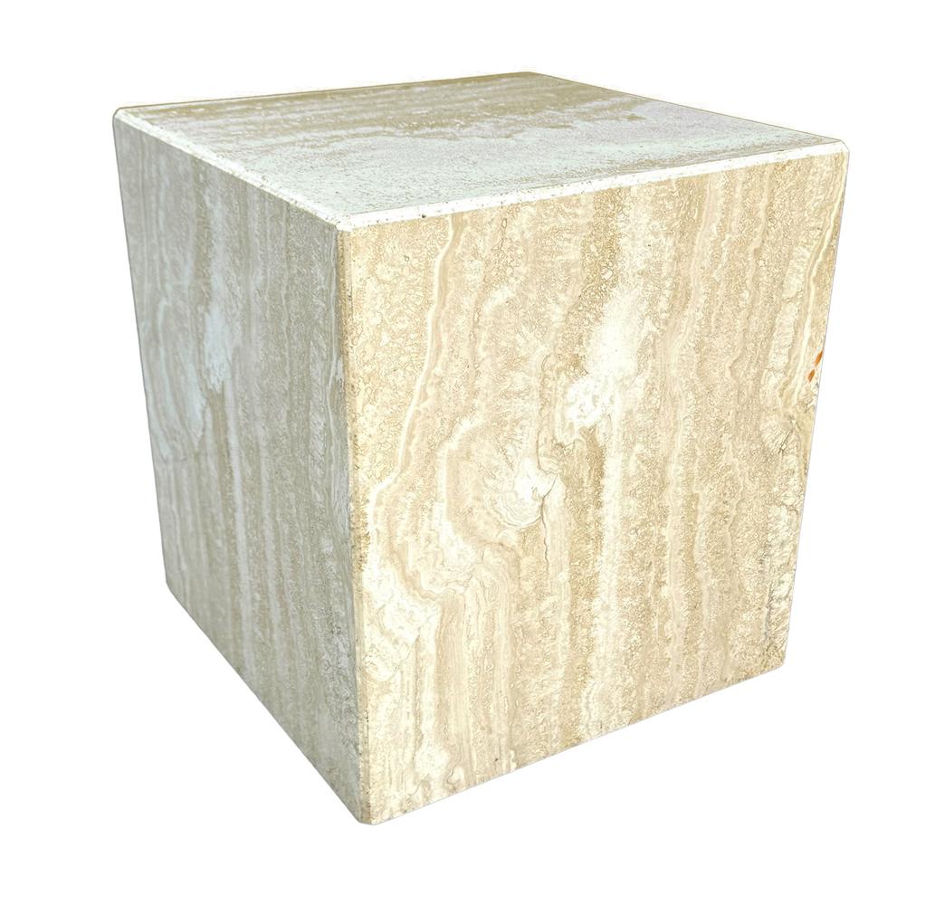 Mid-Century Modern Midcentury Italian Modern Travertine Marble Cube Cocktail Table or Side Table For Sale