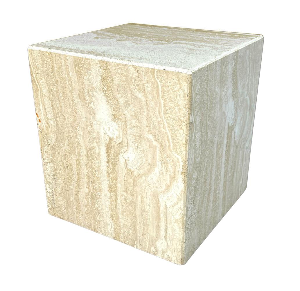 Late 20th Century Midcentury Italian Modern Travertine Marble Cube Cocktail Table or Side Table For Sale
