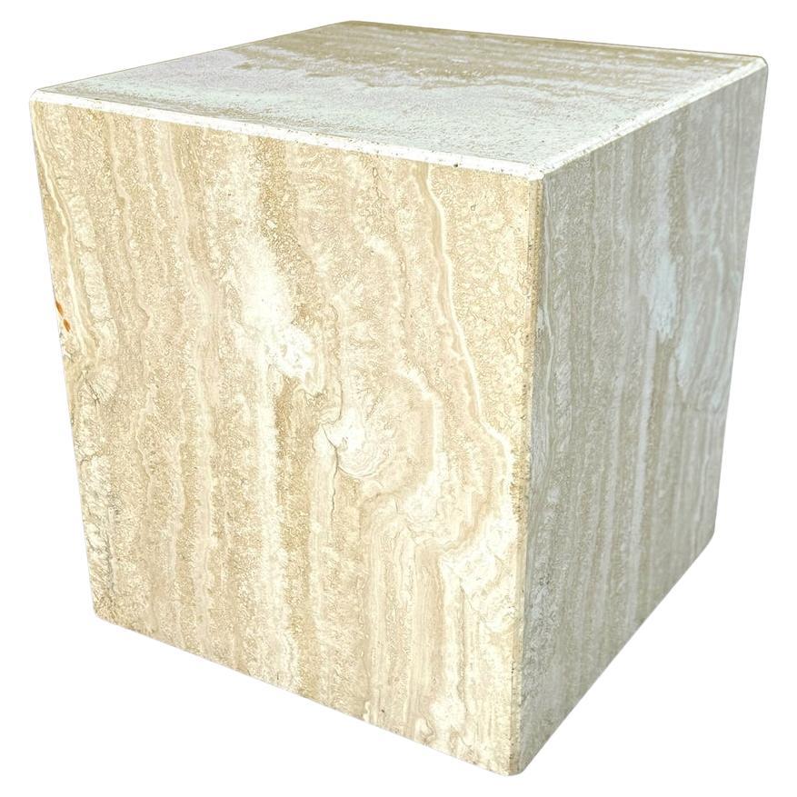 Midcentury Italian Modern Travertine Marble Cube Cocktail Table or Side Table For Sale