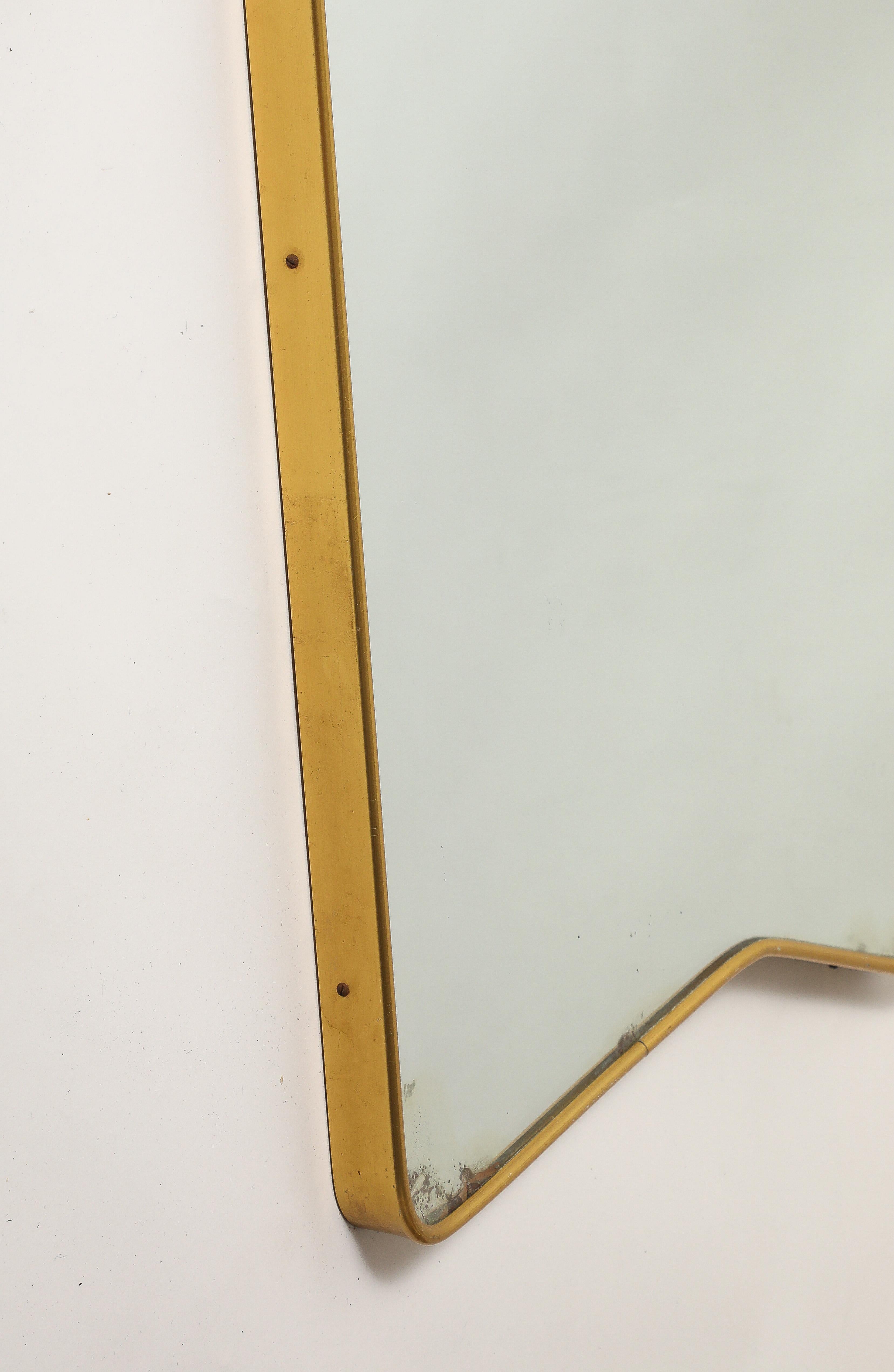 Asymmetrischer vergoldeter Metallspiegel der italienischen Moderne der Jahrhundertmitte im Angebot 2