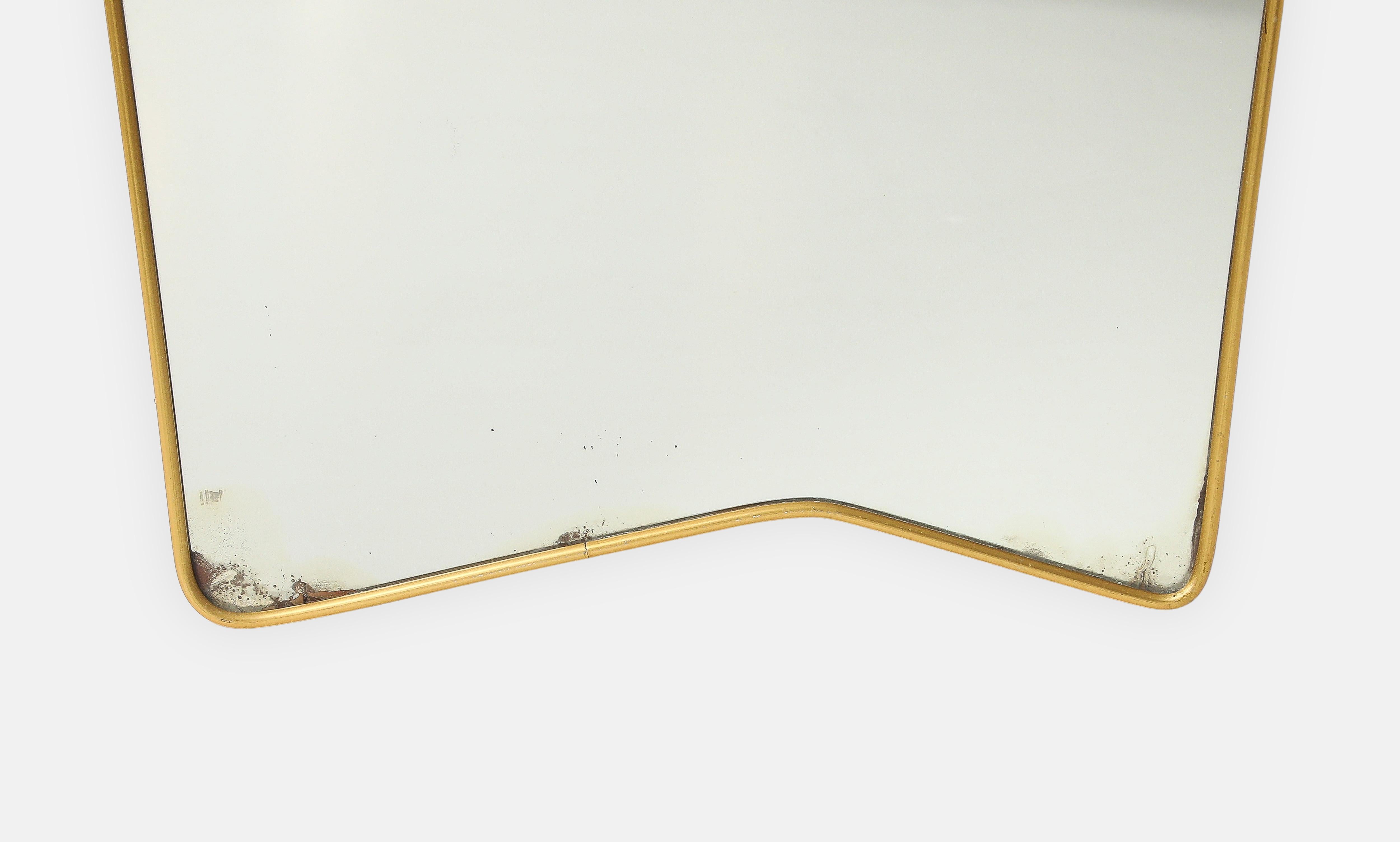 Asymmetrischer vergoldeter Metallspiegel der italienischen Moderne der Jahrhundertmitte im Angebot 3