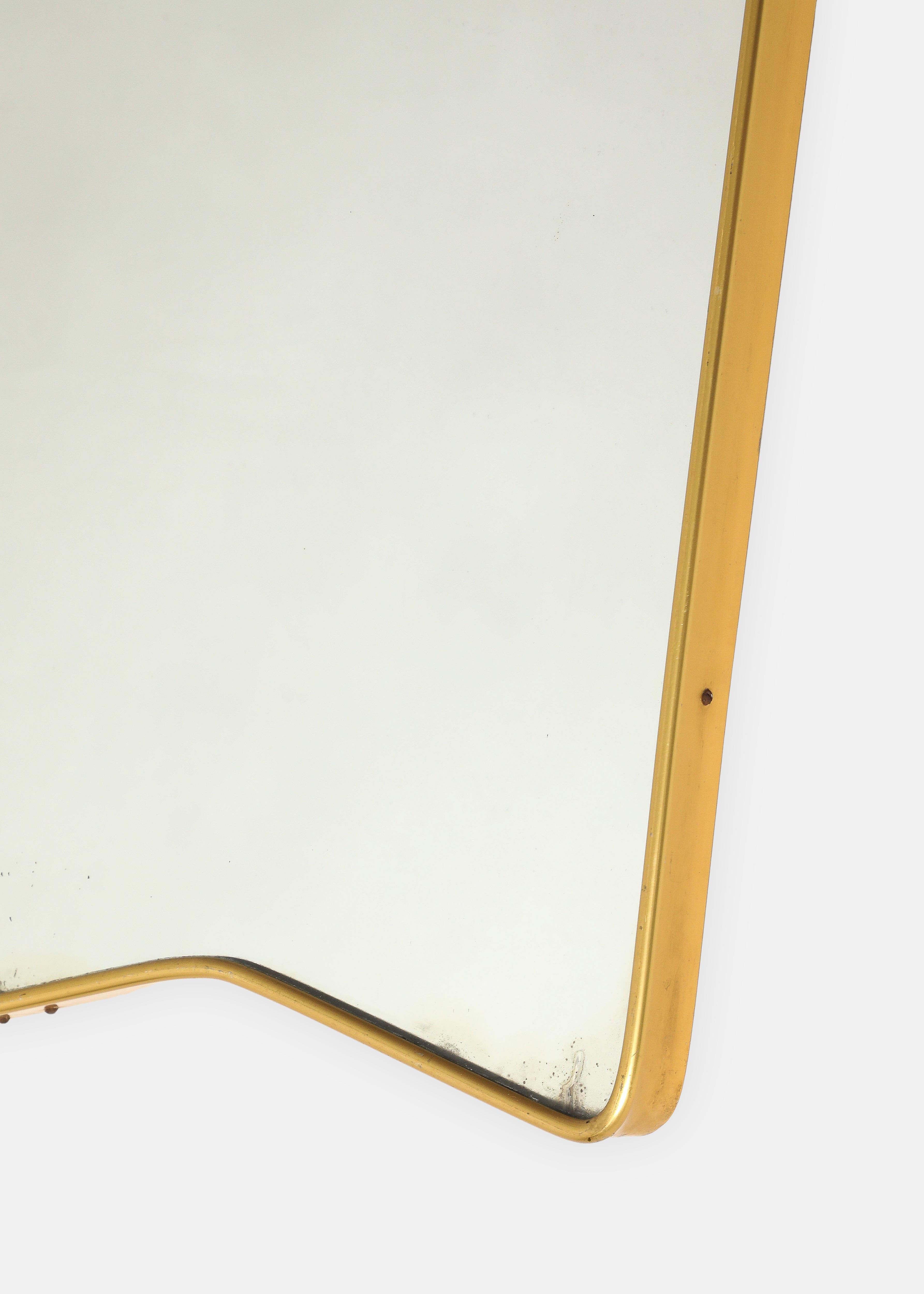 Asymmetrischer vergoldeter Metallspiegel der italienischen Moderne der Jahrhundertmitte im Angebot 6