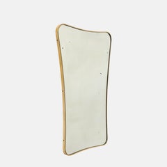 Midcentury Italian Modernist Large Shaped Brass Wall Mirror Gio Ponti Style 1950
