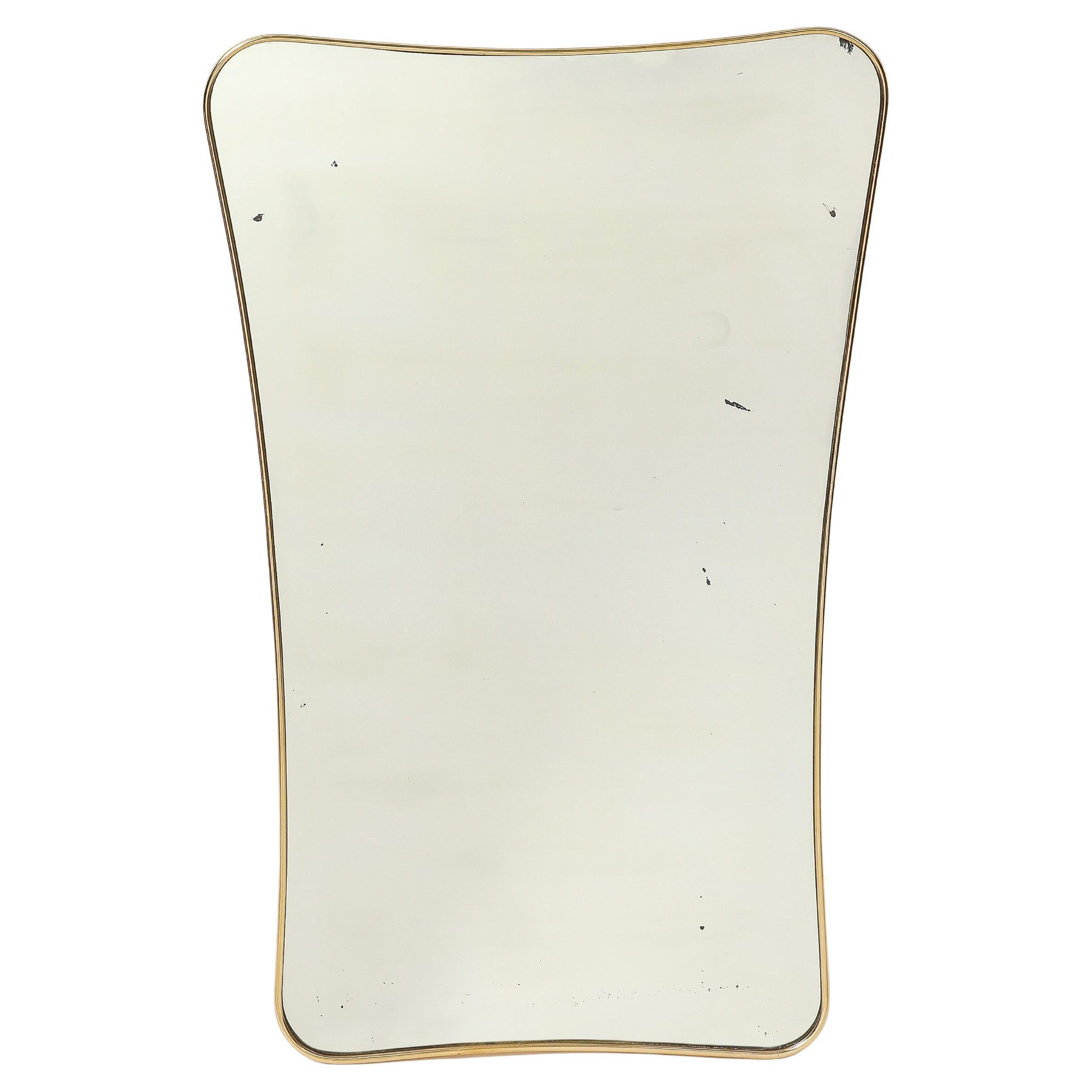 Miroir mural en forme de laiton, Italie moderne du milieu du siècle, années 1950