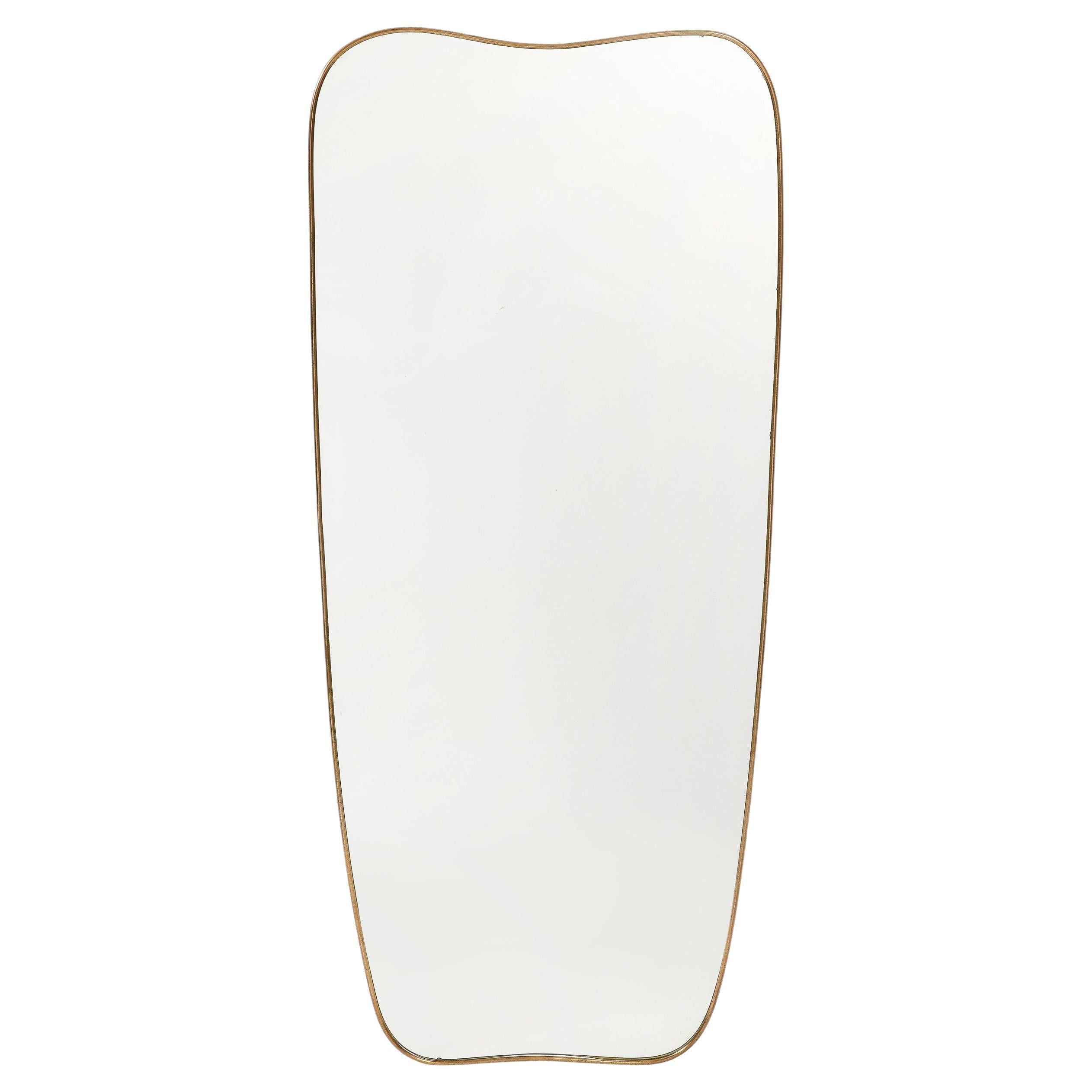 Midcentury Italian Modernist Grand Scale Shaped Brass Mirror, 1950s