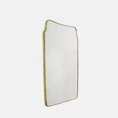 Midcentury Italian Modernist Large Shaped Brass Beveled Wall Mirror, 1950s