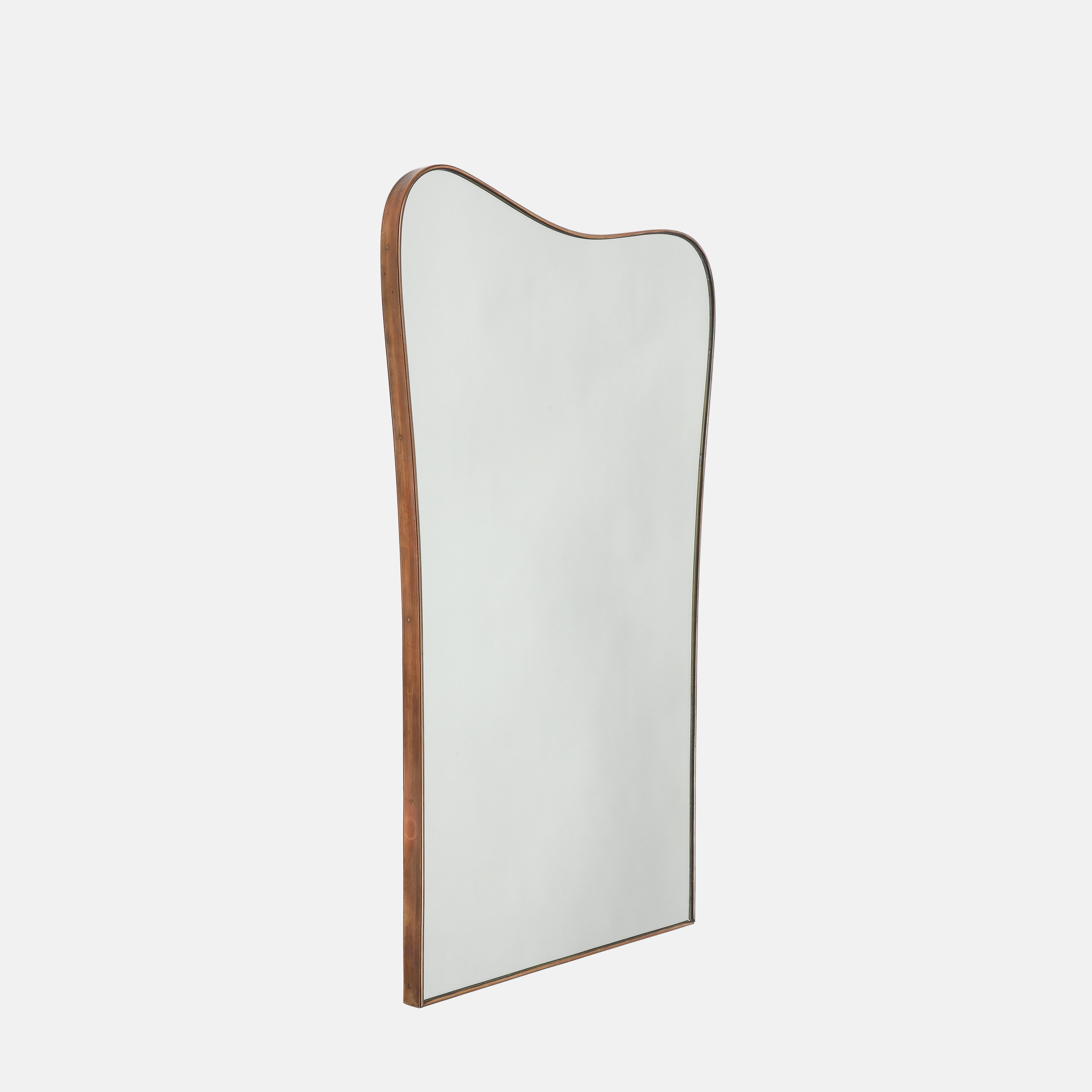 Mid-Century Modern Midcentury Italian Modernist Large Shaped Brass Mirror 1950s For Sale
