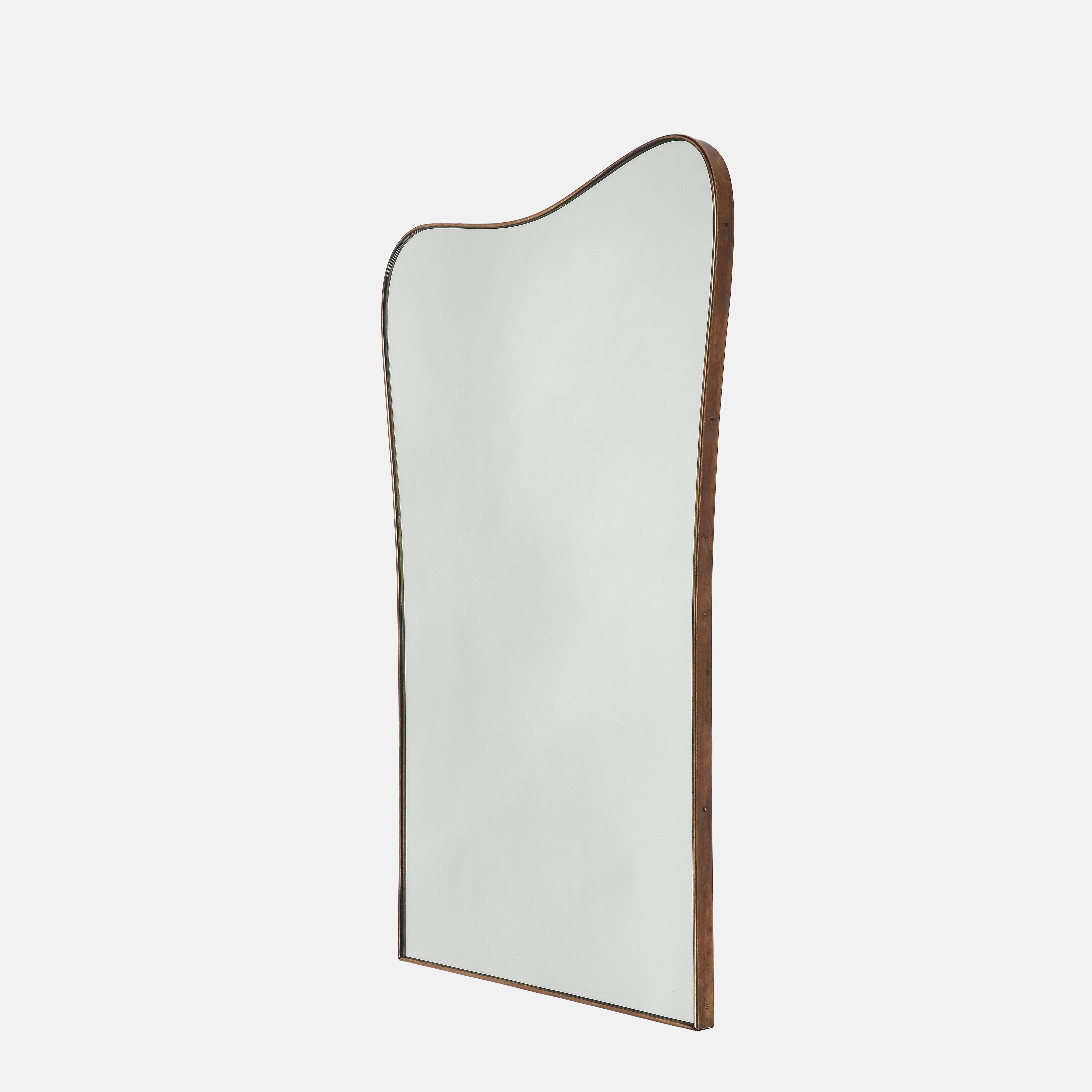 Mid-20th Century Midcentury Italian Modernist Large Shaped Brass Mirror 1950s For Sale
