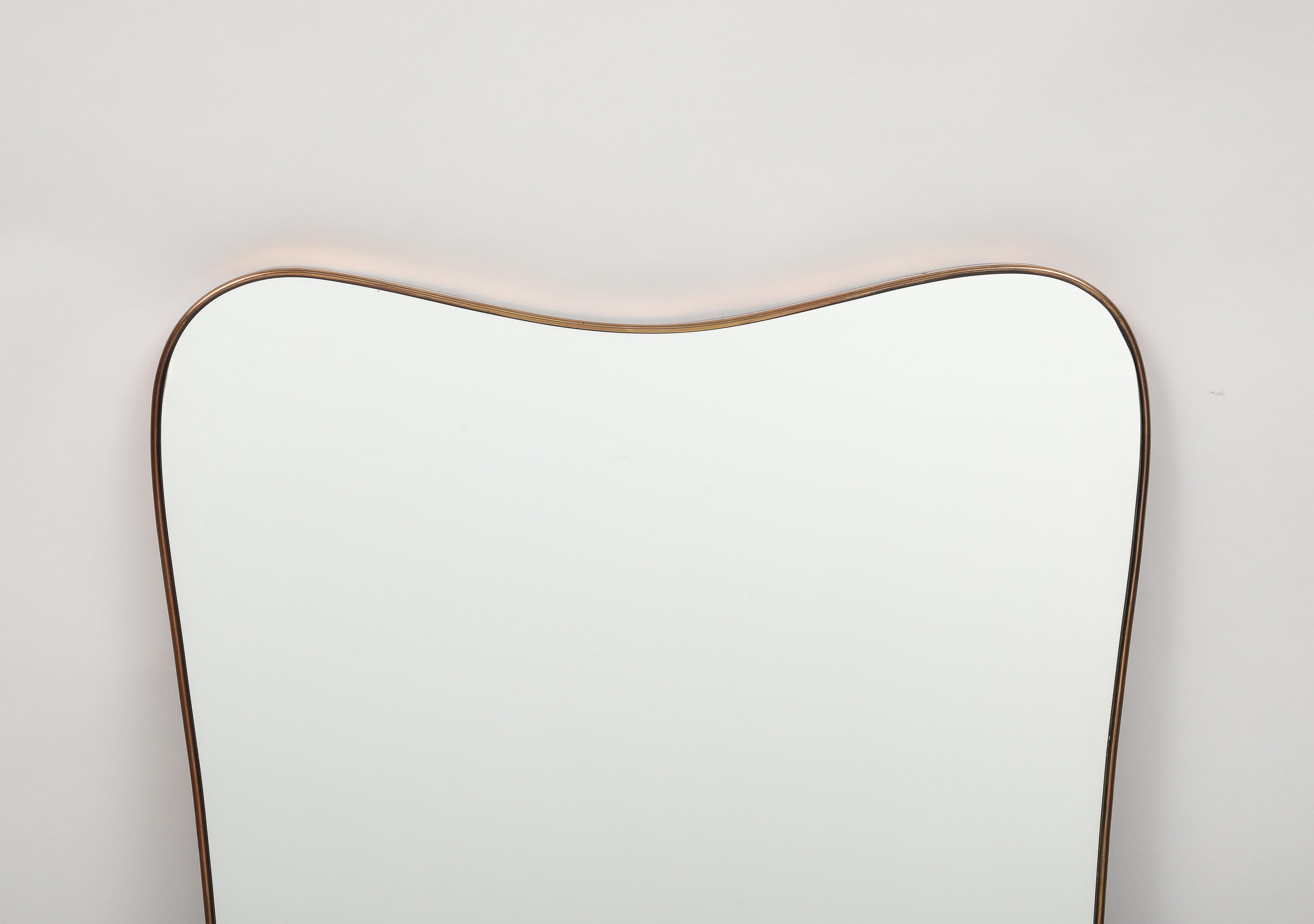 Midcentury Italian Modernist Large Shaped Brass Mirror 1950s For Sale 1