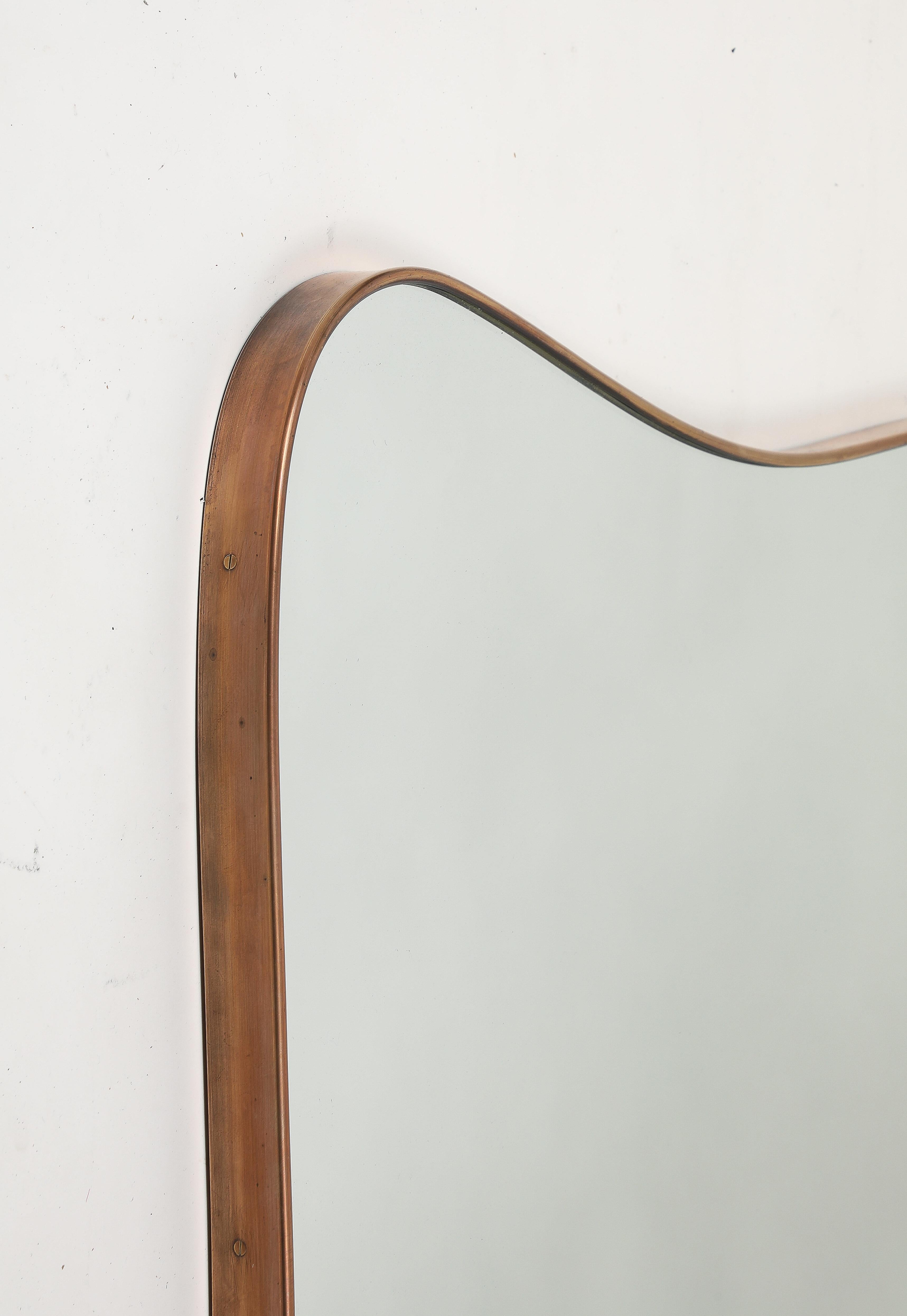Midcentury Italian Modernist Large Shaped Brass Mirror 1950s For Sale 2