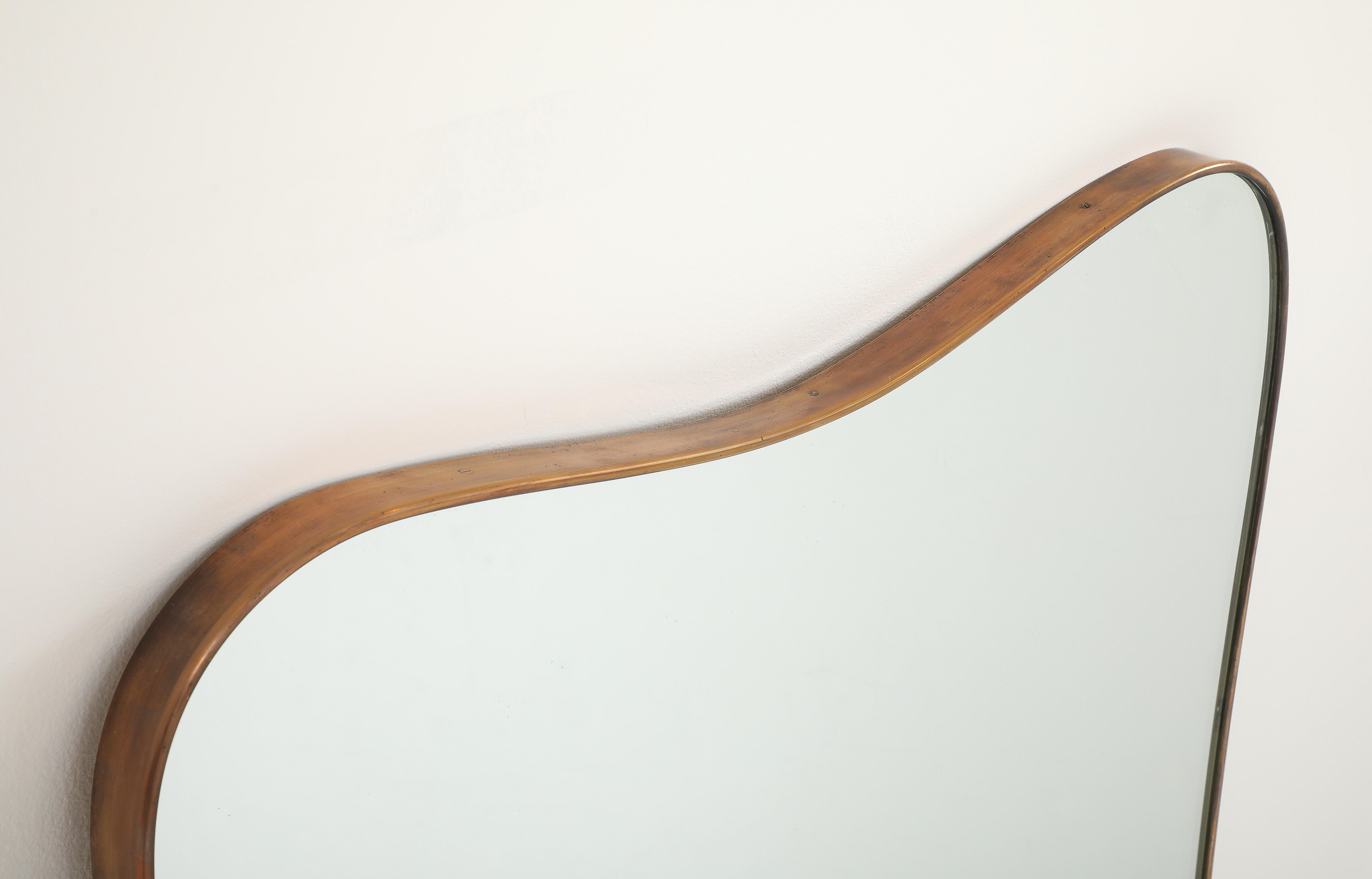 Midcentury Italian Modernist Large Shaped Brass Mirror 1950s For Sale 3