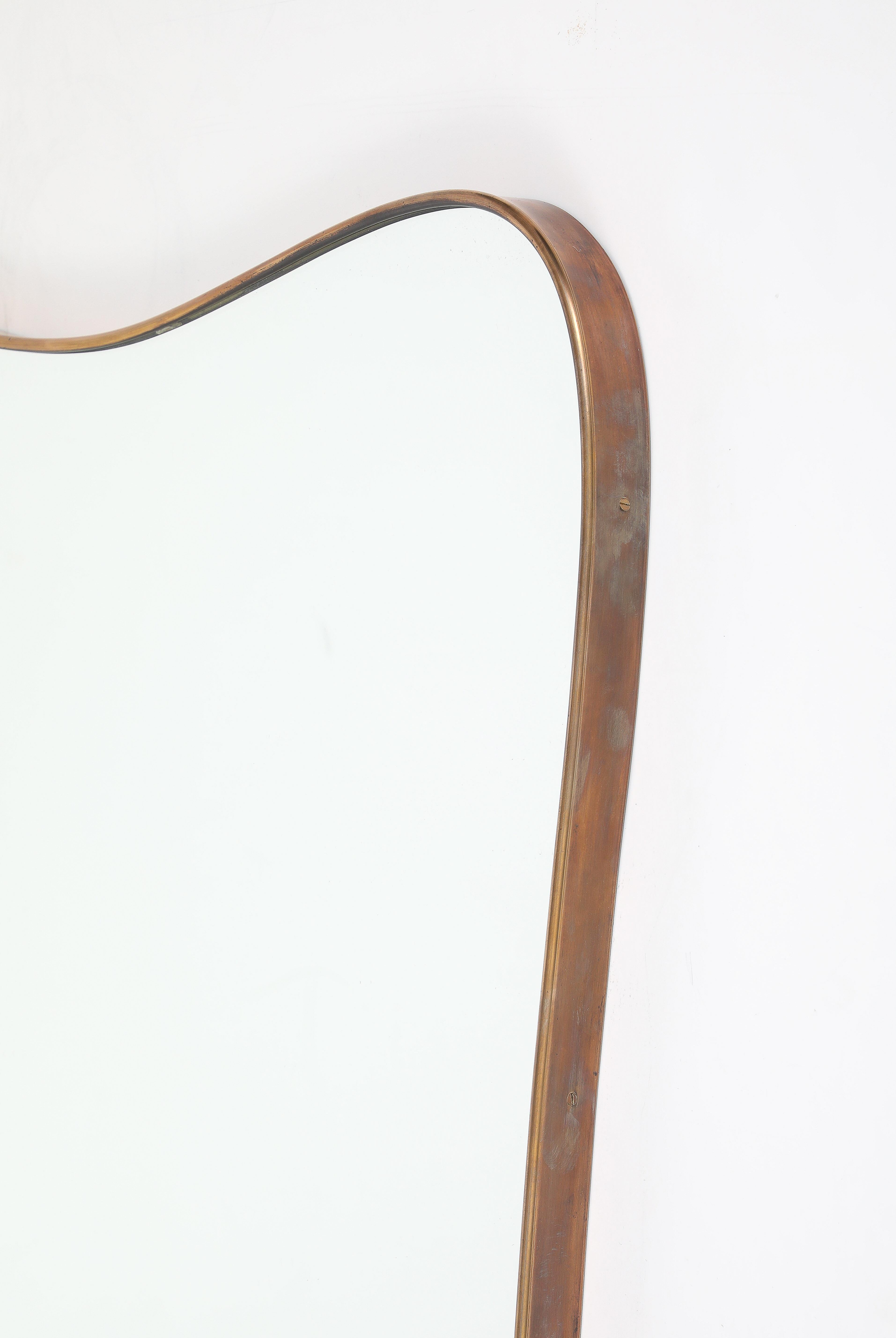 Midcentury Italian Modernist Large Shaped Brass Mirror 1950s For Sale 4