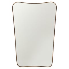 Midcentury Italian Modernist Large Shaped Brass Wall Mirror Gio Ponti Style 1950