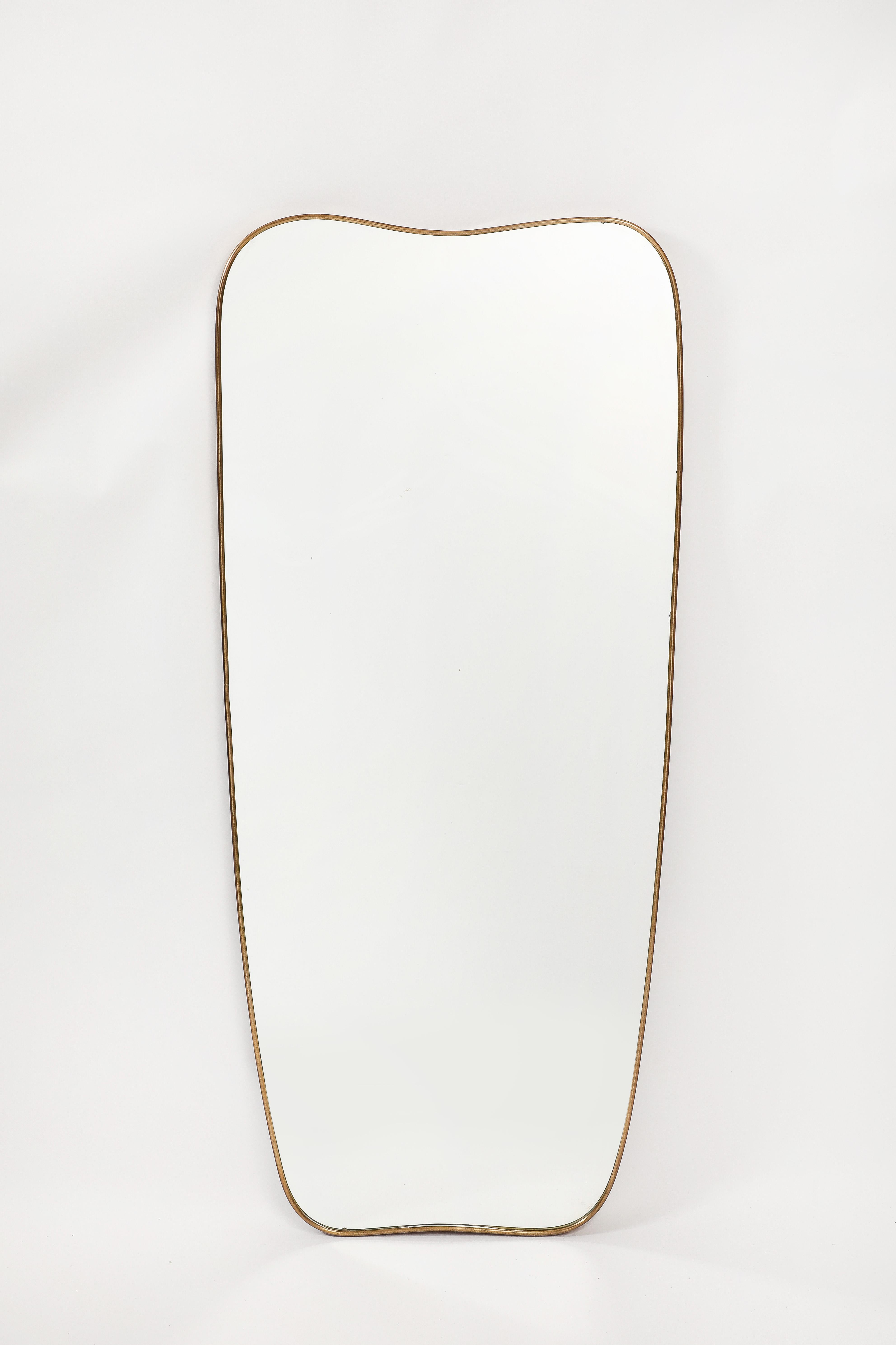 Midcentury Italian Modernist Pair of Grand Scale Shaped Brass Mirrors, 1950s For Sale 5