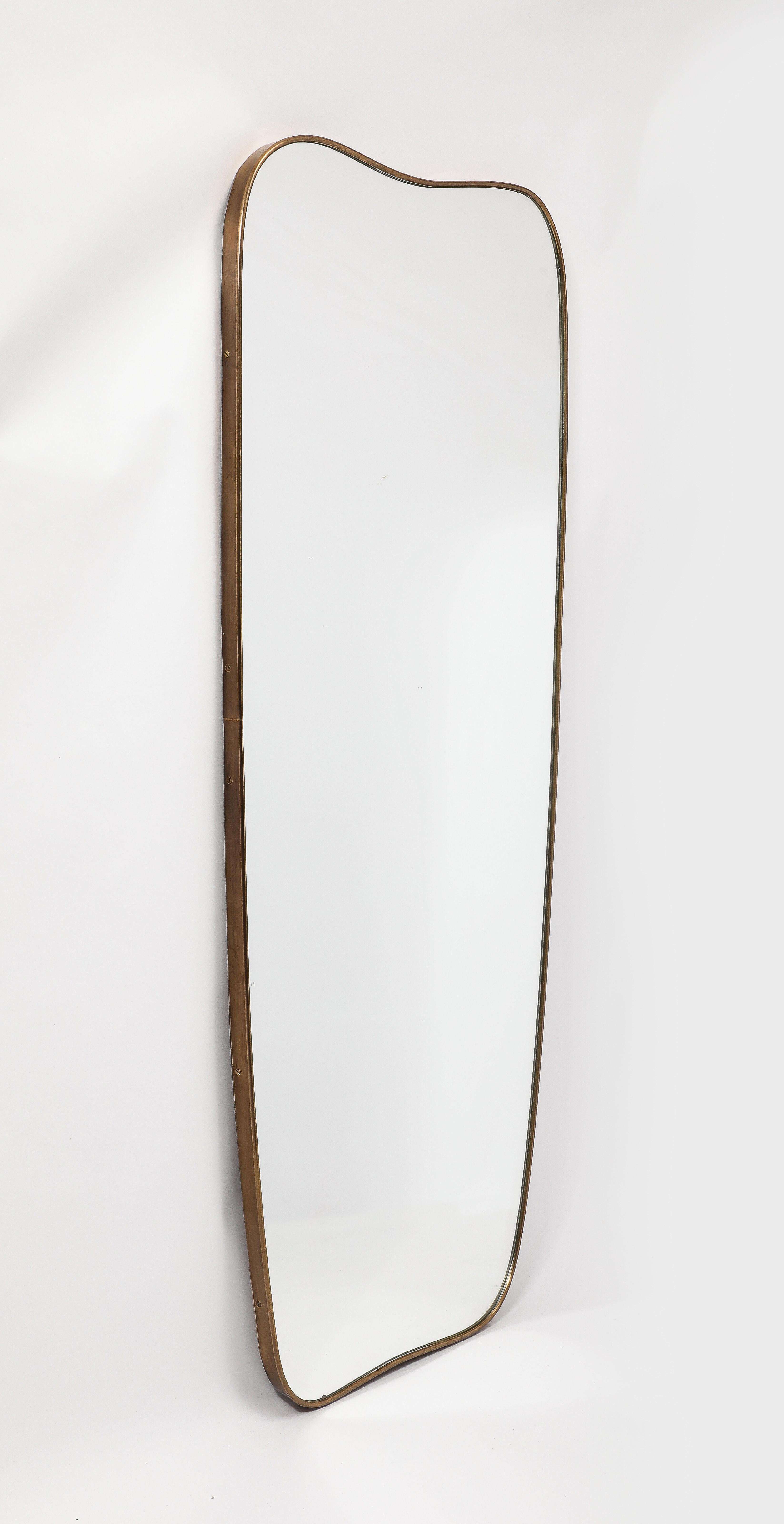 Midcentury Italian Modernist Pair of Grand Scale Shaped Brass Mirrors, 1950s For Sale 6