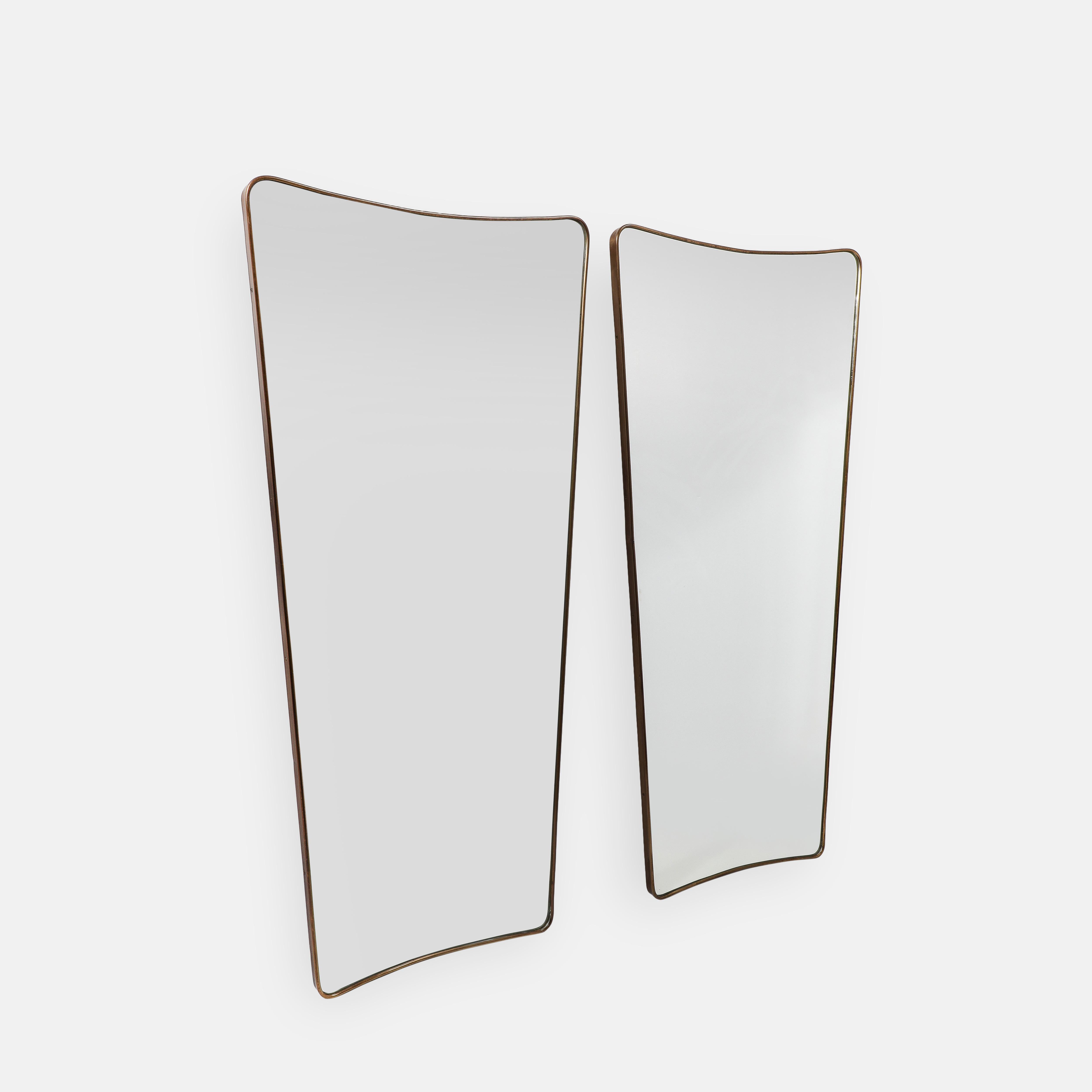 Midcentury Italian Modernist Pair of Grand Scale Shaped Brass Mirrors, 1950s For Sale 6