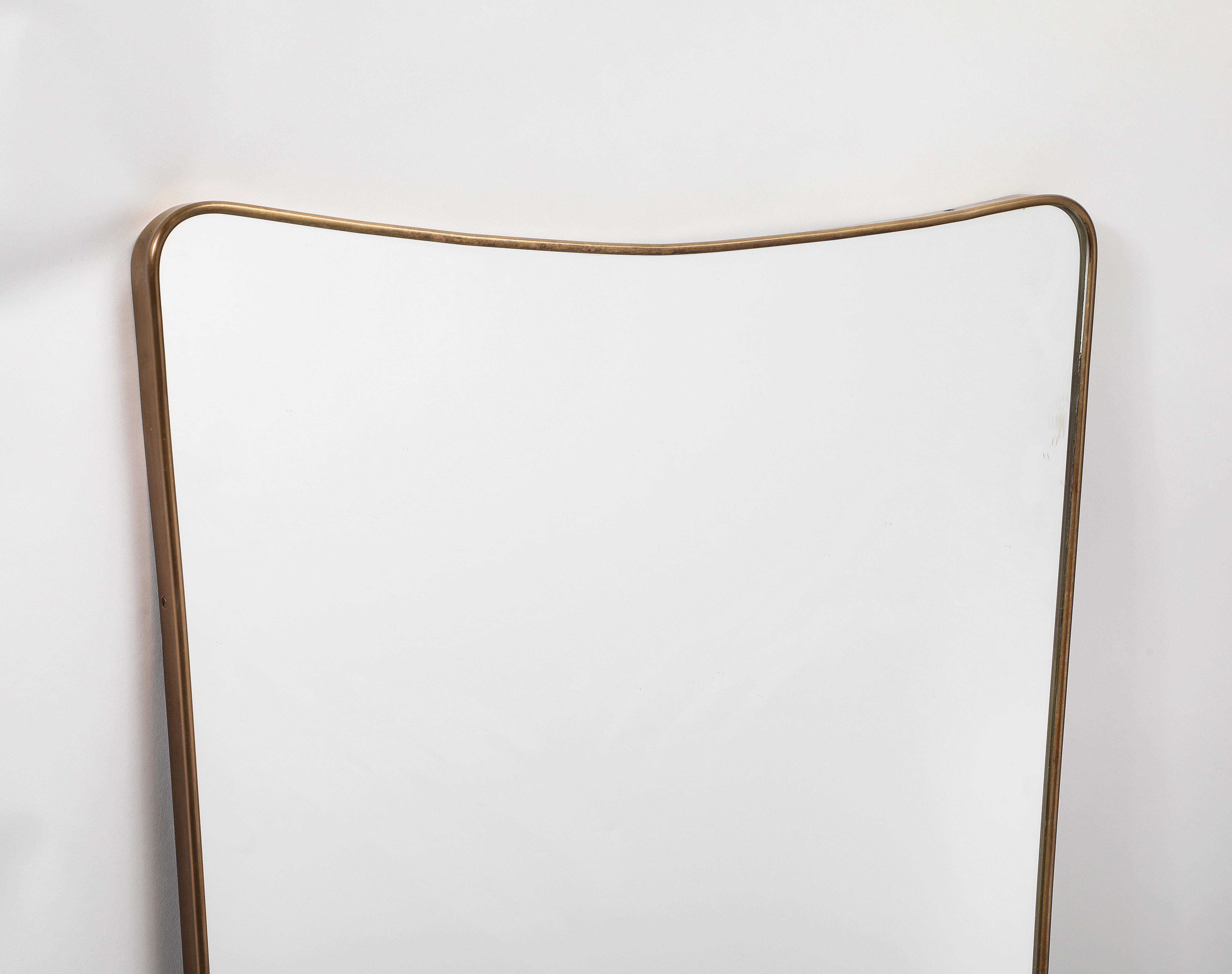 Midcentury Italian Modernist Pair of Grand Scale Shaped Brass Mirrors, 1950s For Sale 7