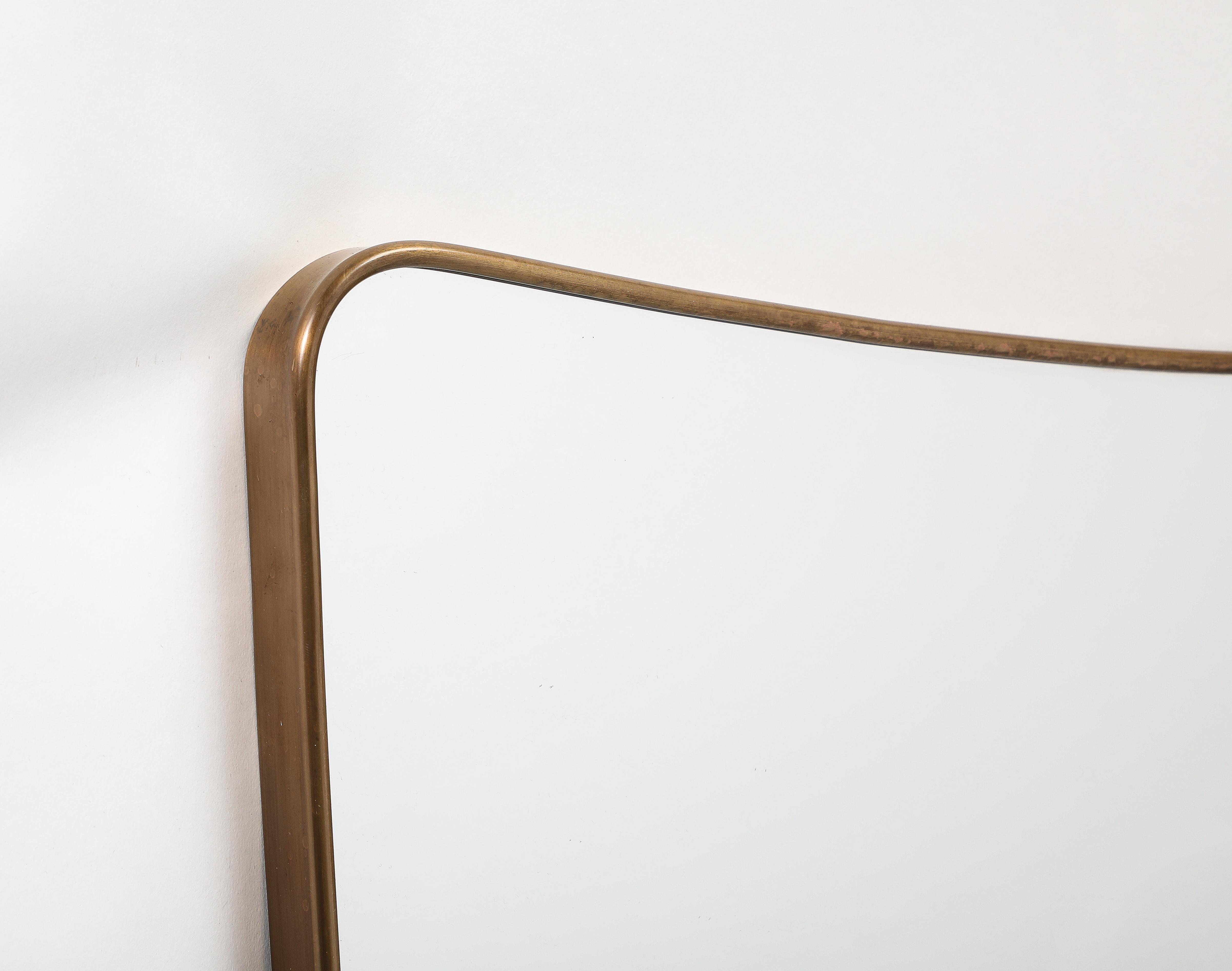 Midcentury Italian Modernist Pair of Grand Scale Shaped Brass Mirrors, 1950s For Sale 8