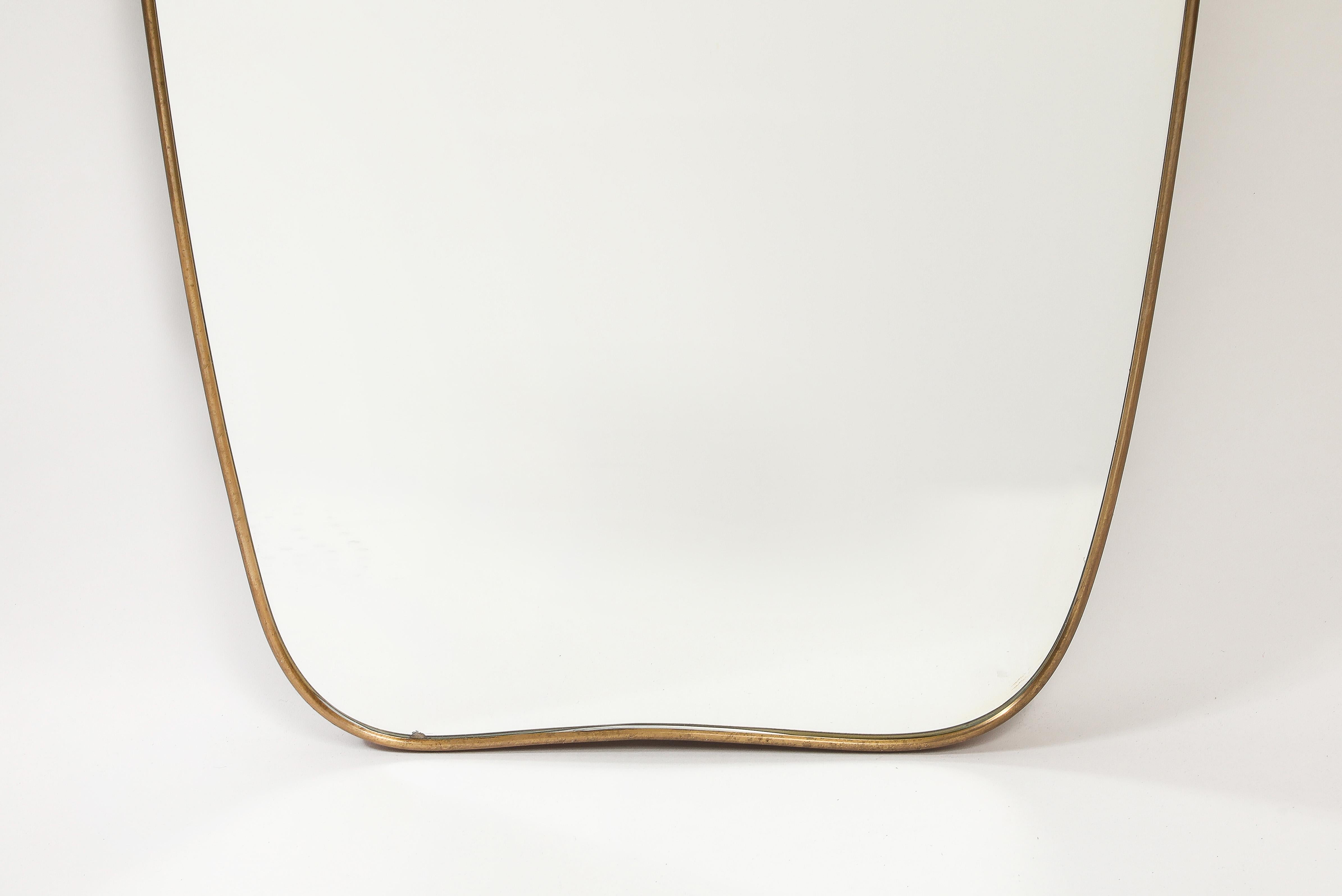 Midcentury Italian Modernist Pair of Grand Scale Shaped Brass Mirrors, 1950s For Sale 9