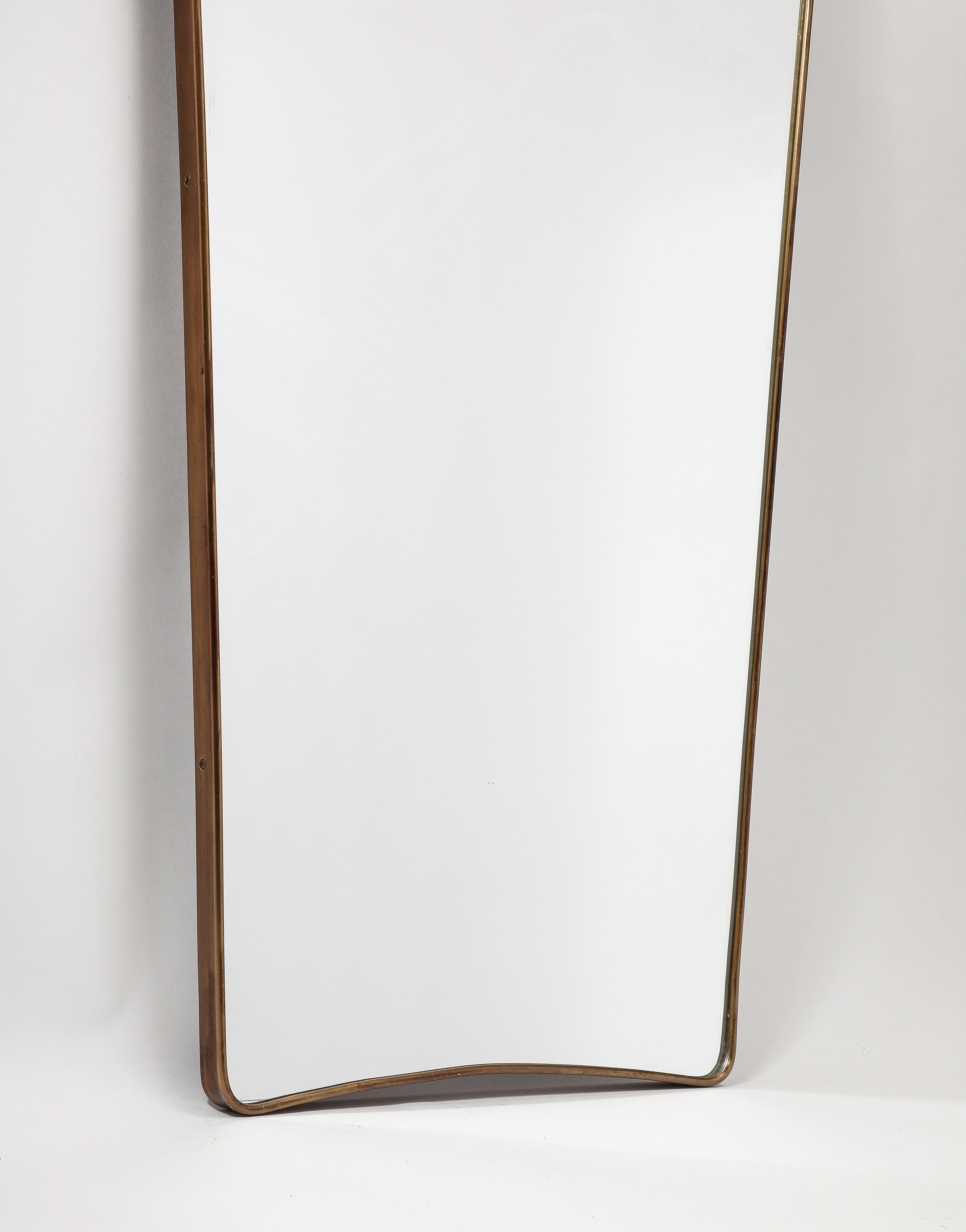 Midcentury Italian Modernist Pair of Grand Scale Shaped Brass Mirrors, 1950s For Sale 9