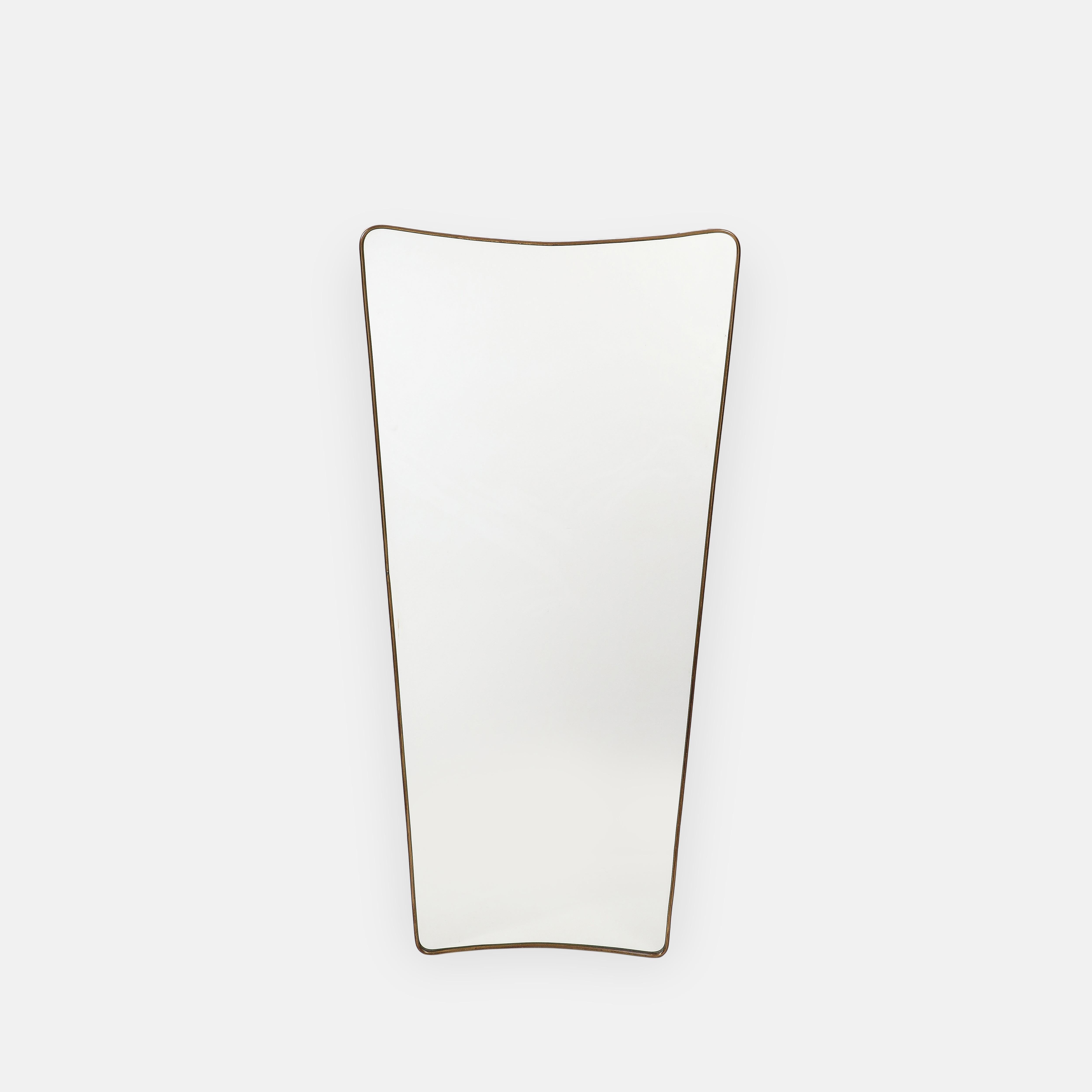 Midcentury Italian Modernist Pair of Grand Scale Shaped Brass Mirrors, 1950s For Sale 10