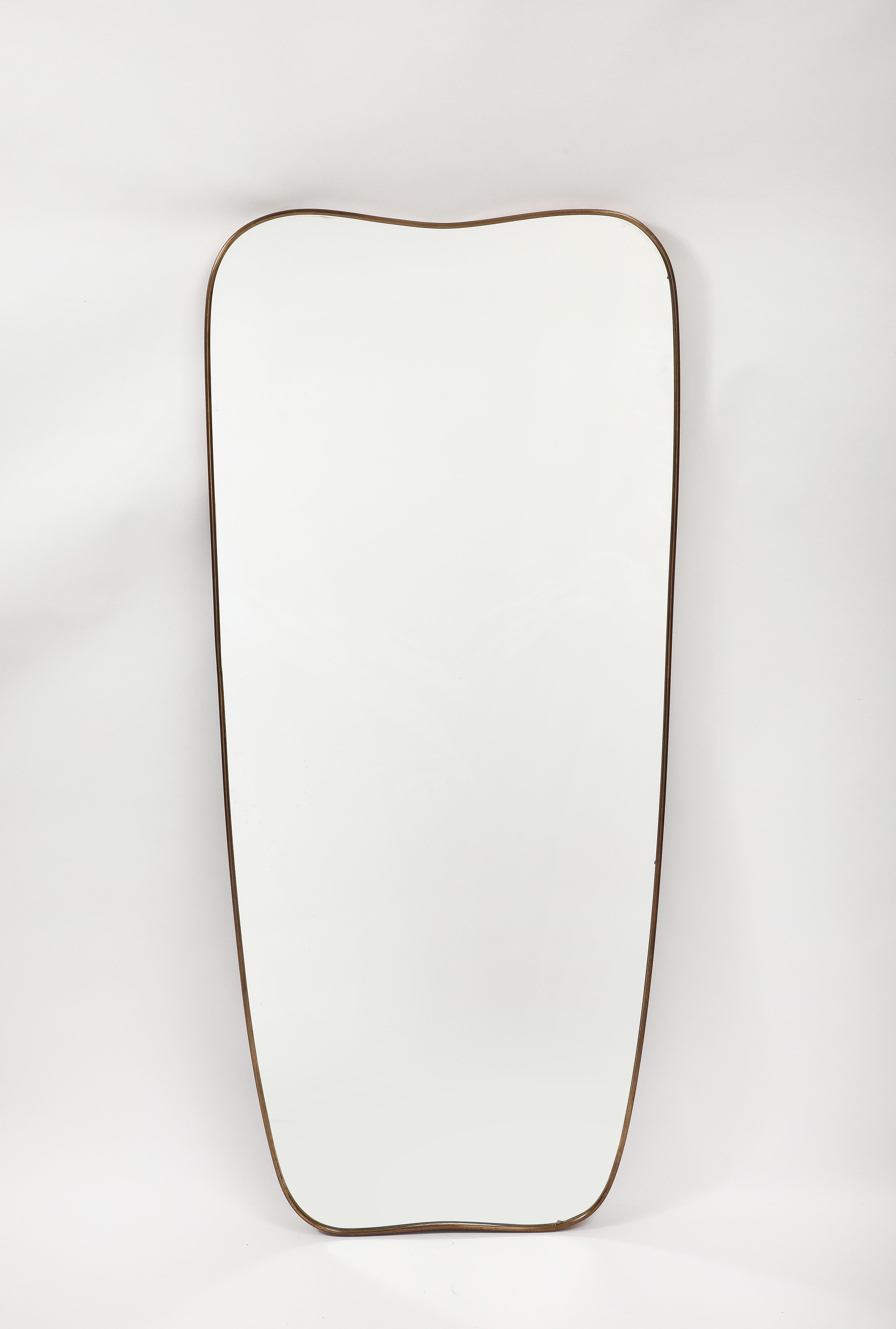 Midcentury Italian Modernist Pair of Grand Scale Shaped Brass Mirrors, 1950s For Sale 11