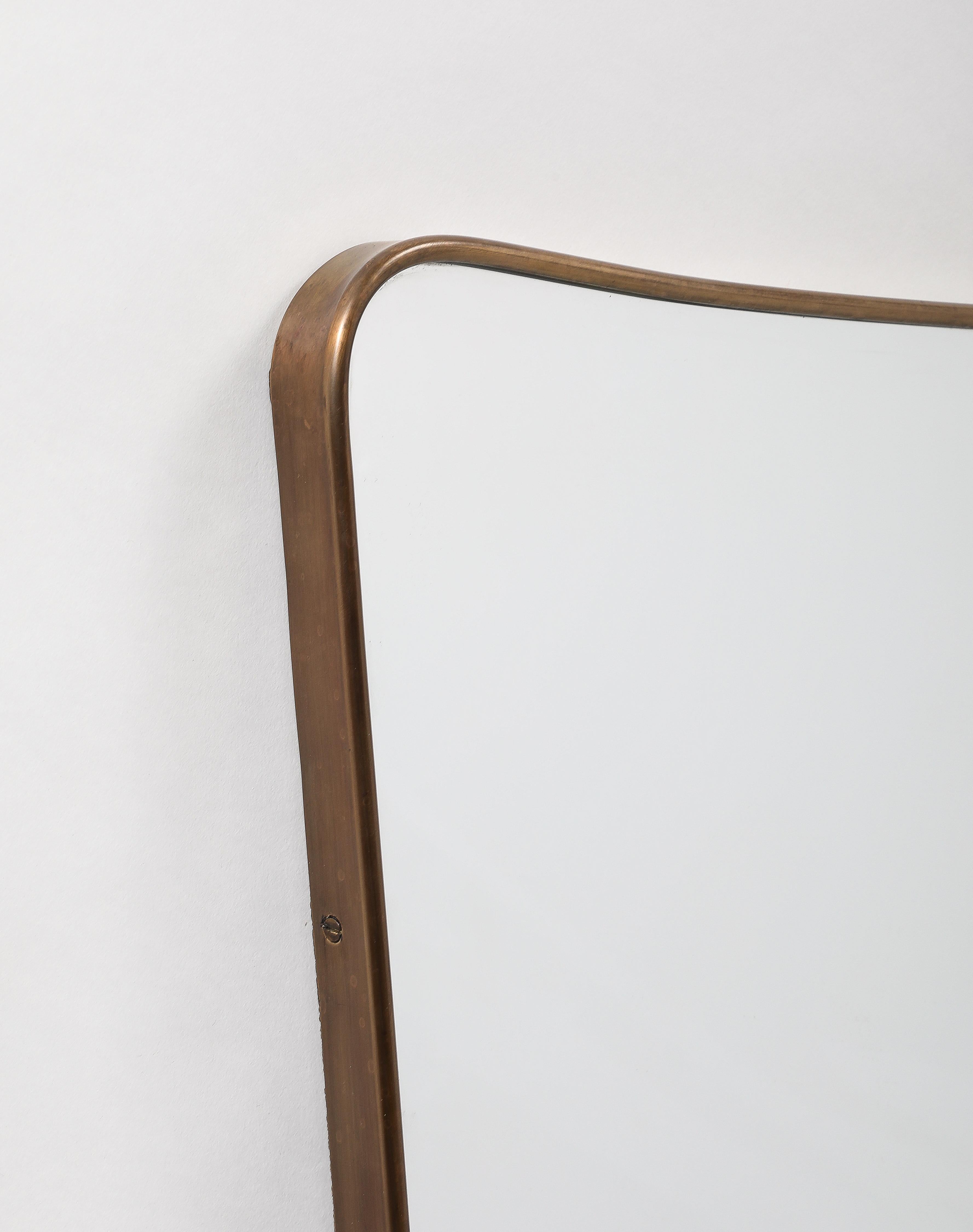 Midcentury Italian Modernist Pair of Grand Scale Shaped Brass Mirrors, 1950s For Sale 11