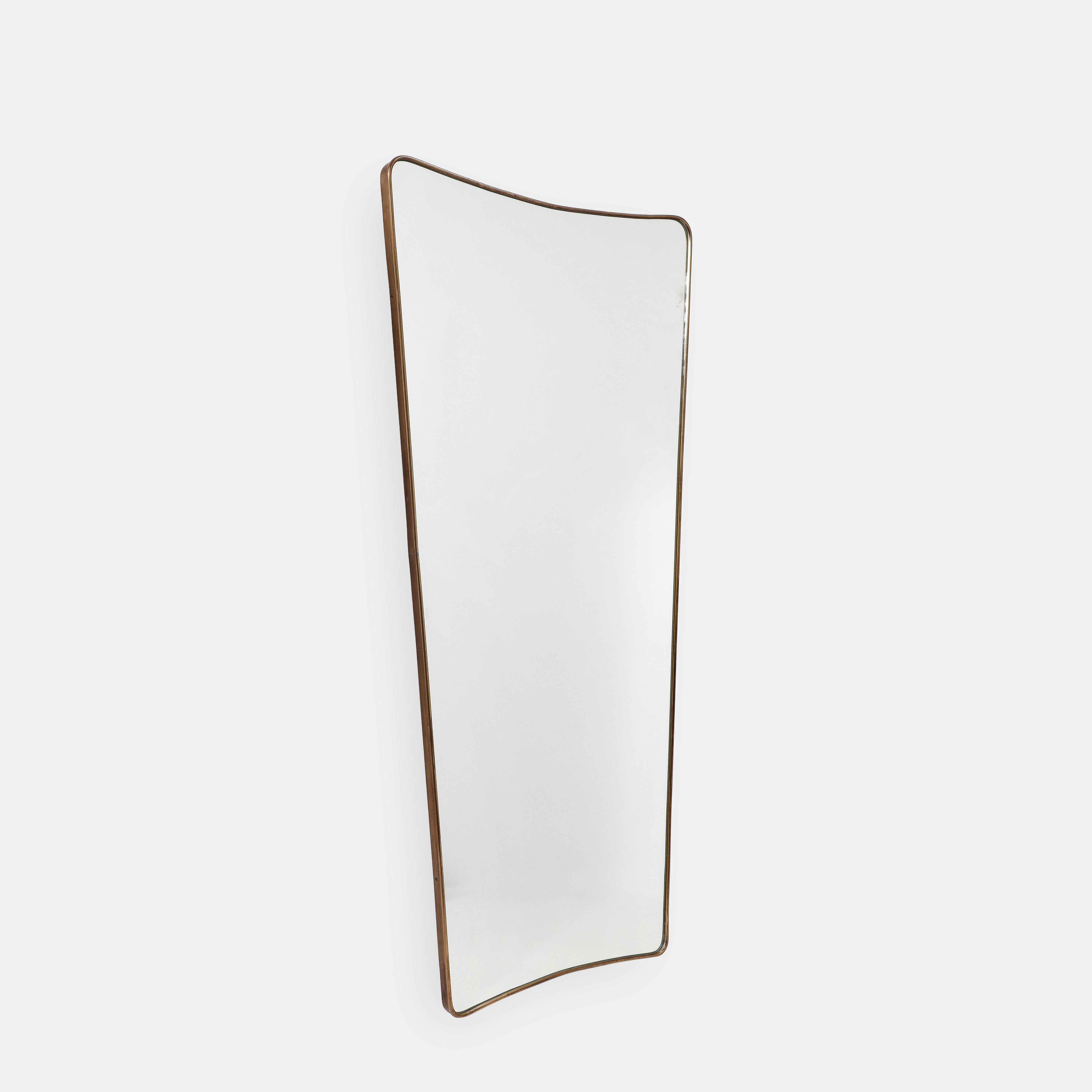 Midcentury Italian Modernist Pair of Grand Scale Shaped Brass Mirrors, 1950s For Sale 12