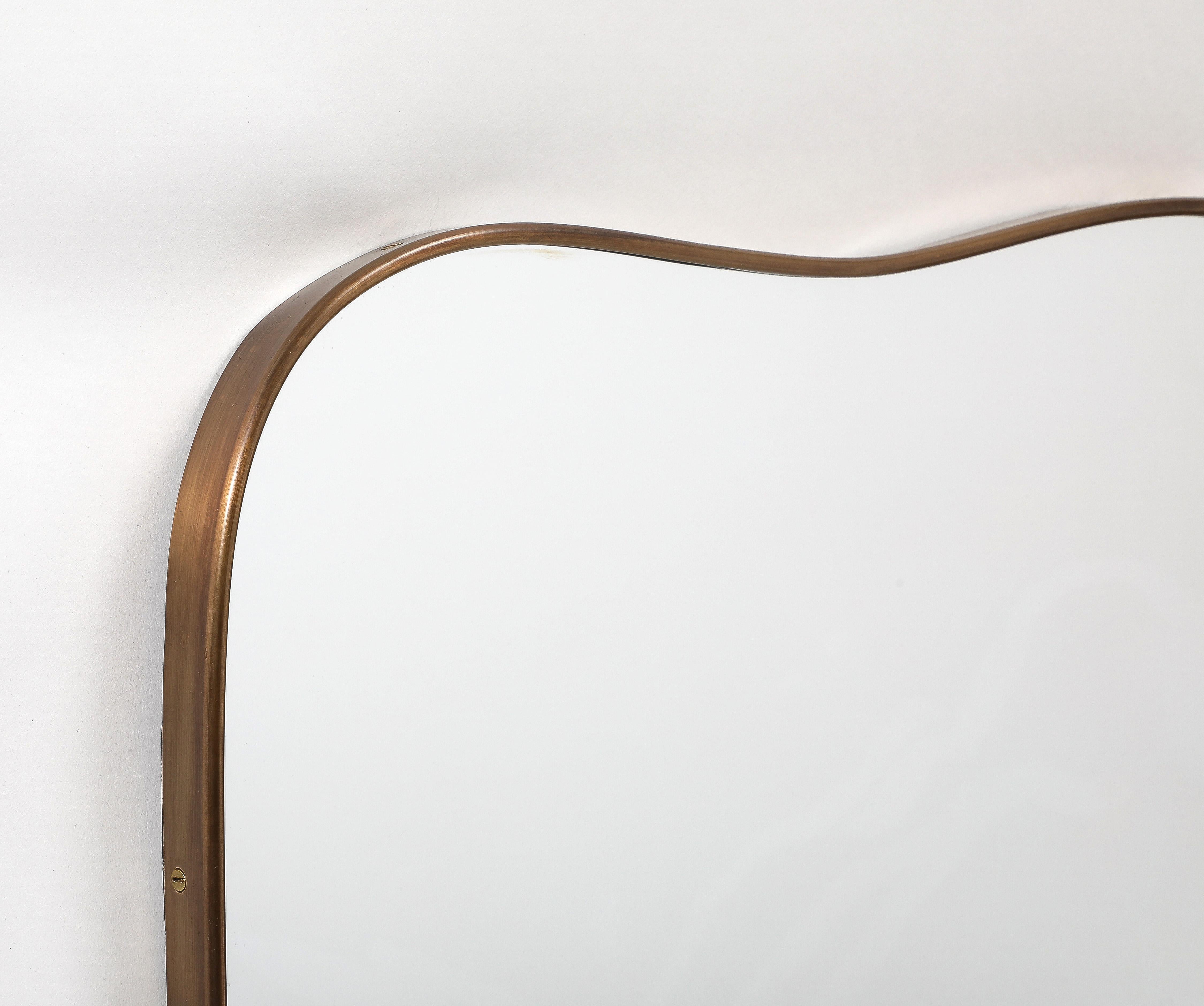 Midcentury Italian Modernist Pair of Grand Scale Shaped Brass Mirrors, 1950s For Sale 13