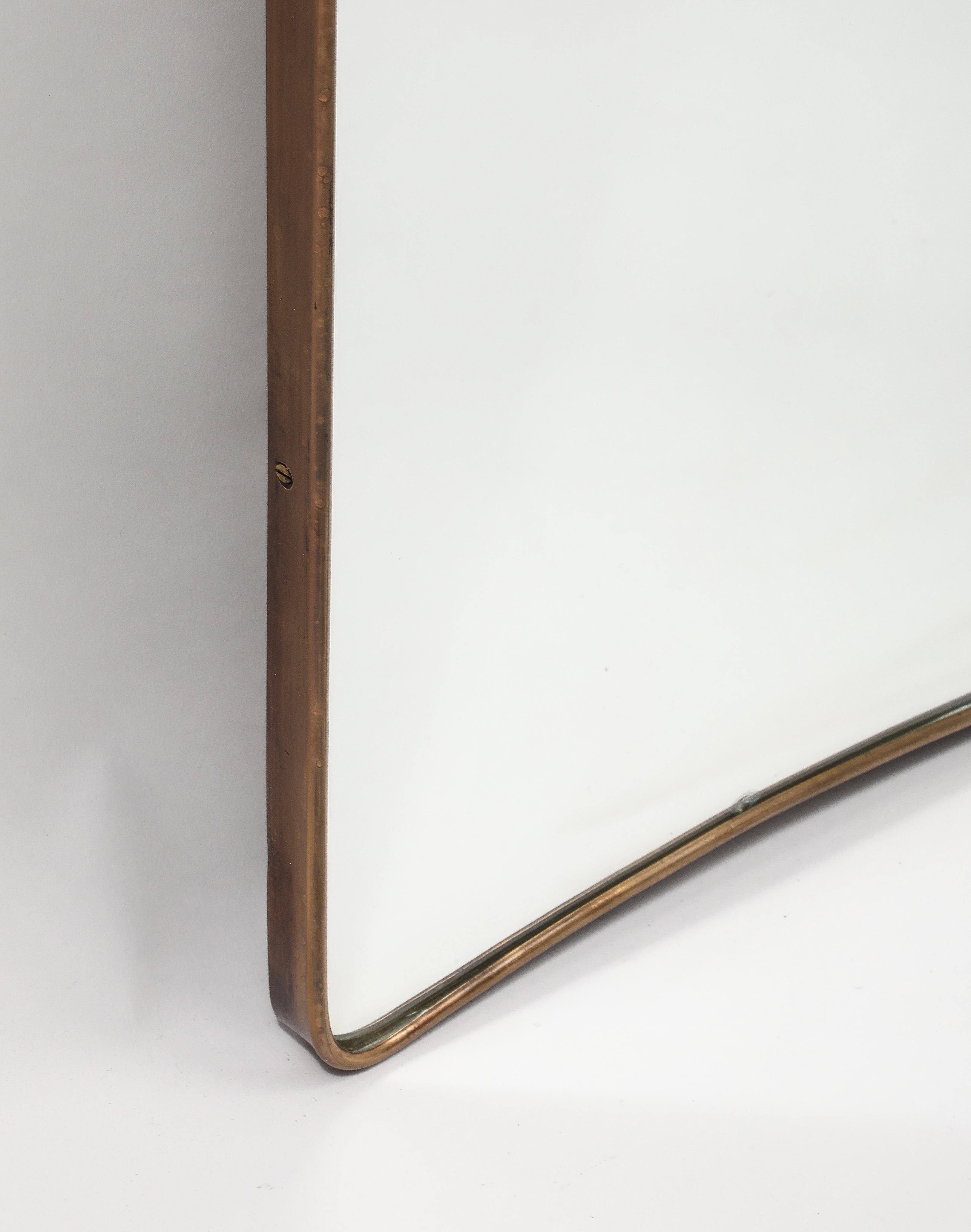 Midcentury Italian Modernist Pair of Grand Scale Shaped Brass Mirrors, 1950s For Sale 13