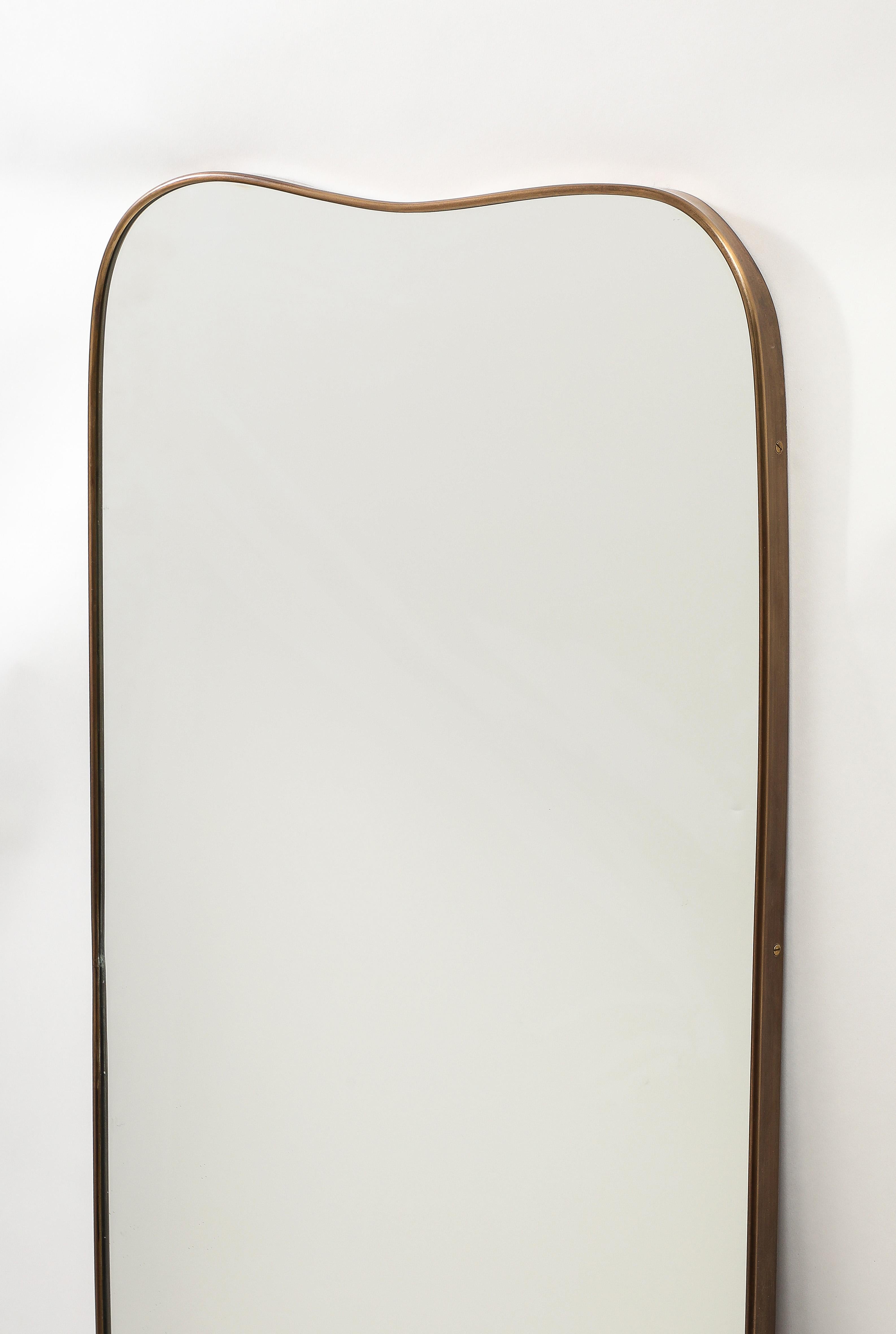 Midcentury Italian Modernist Pair of Grand Scale Shaped Brass Mirrors, 1950s For Sale 14