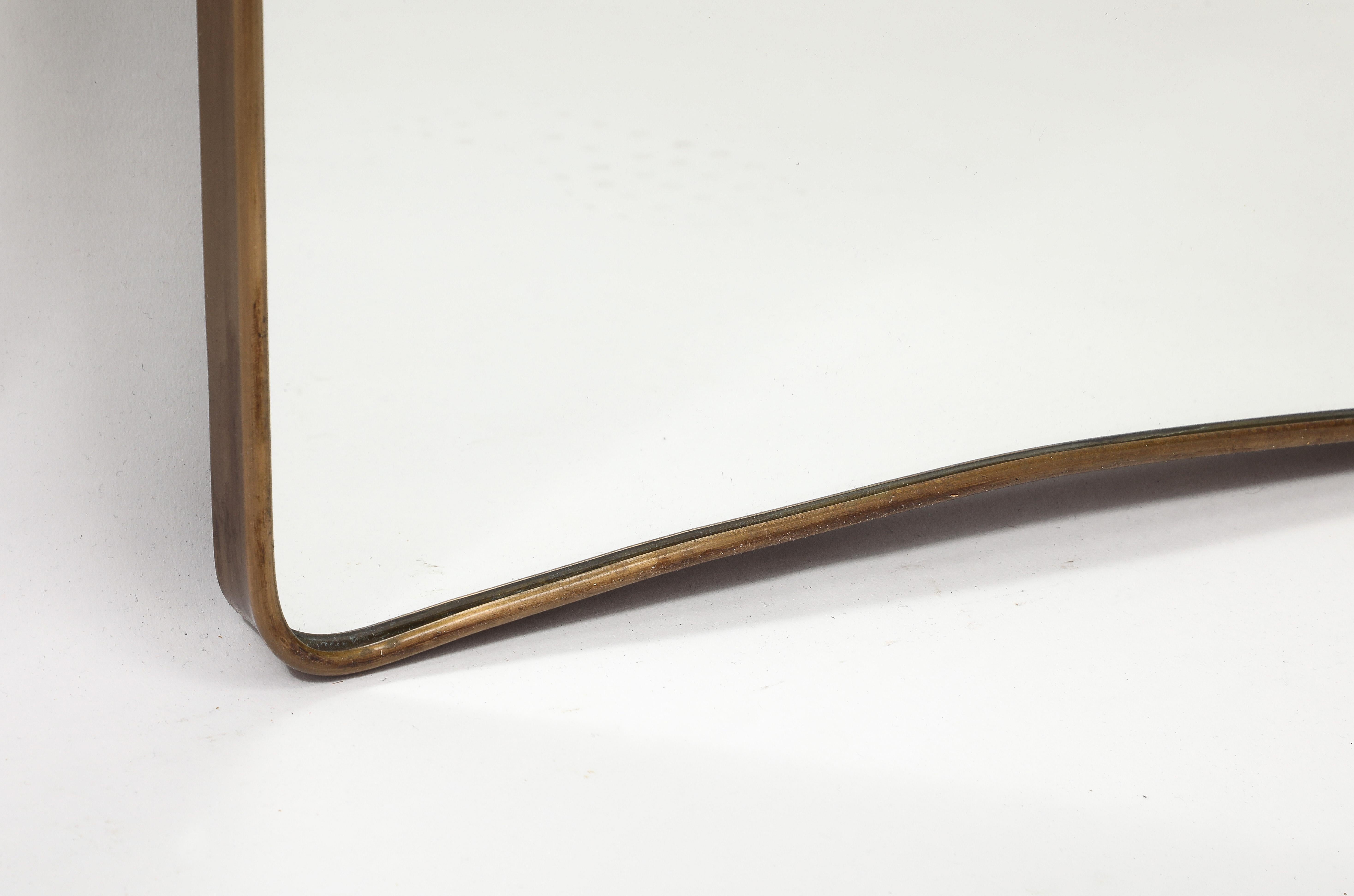 Midcentury Italian Modernist Pair of Grand Scale Shaped Brass Mirrors, 1950s For Sale 14