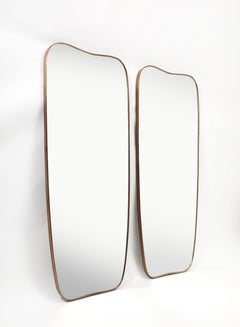 Midcentury Italian Modernist Pair of Grand Scale Shaped Brass Mirrors, 1950s