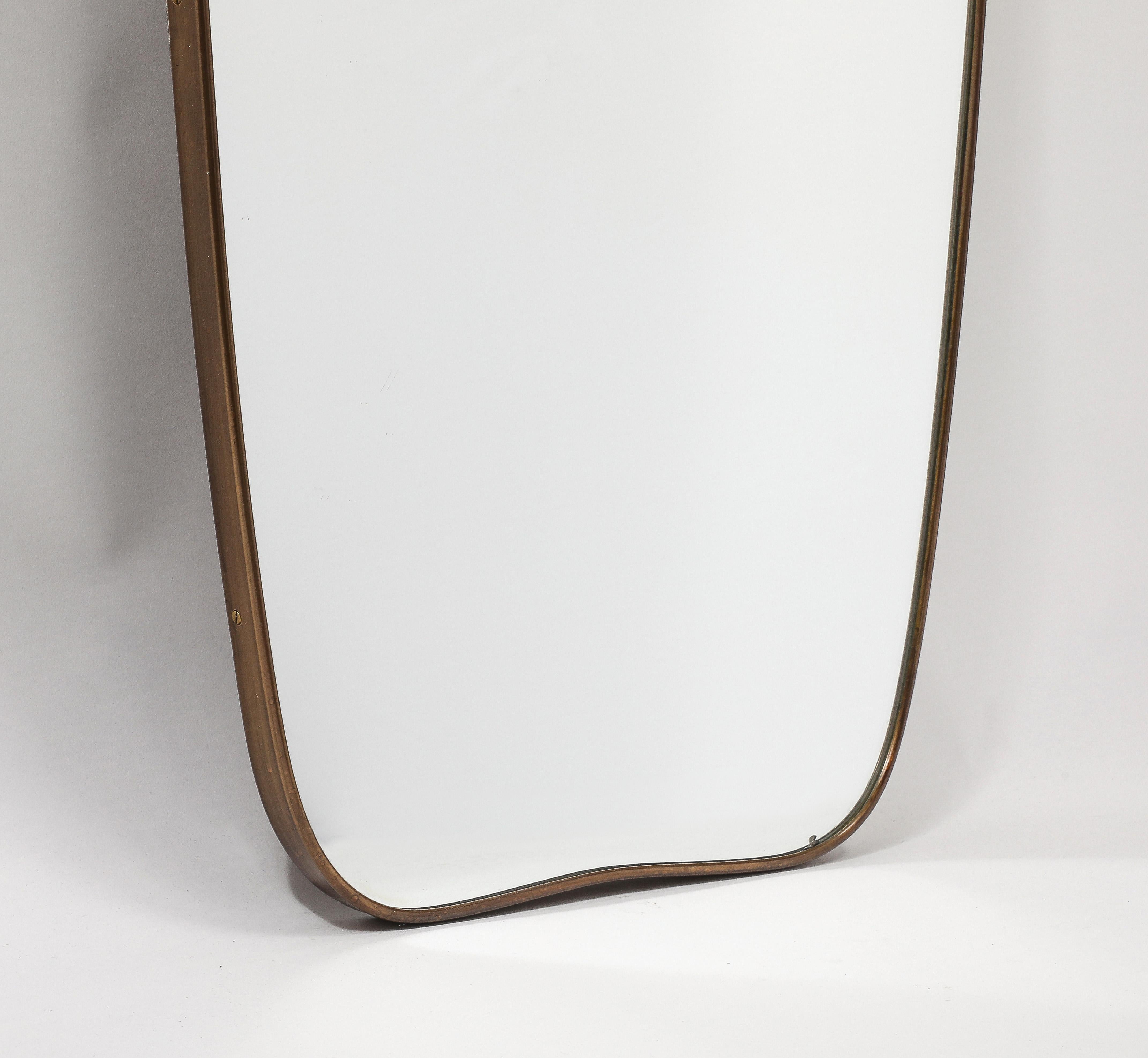 Midcentury Italian Modernist Pair of Grand Scale Shaped Brass Mirrors, 1950s For Sale 15